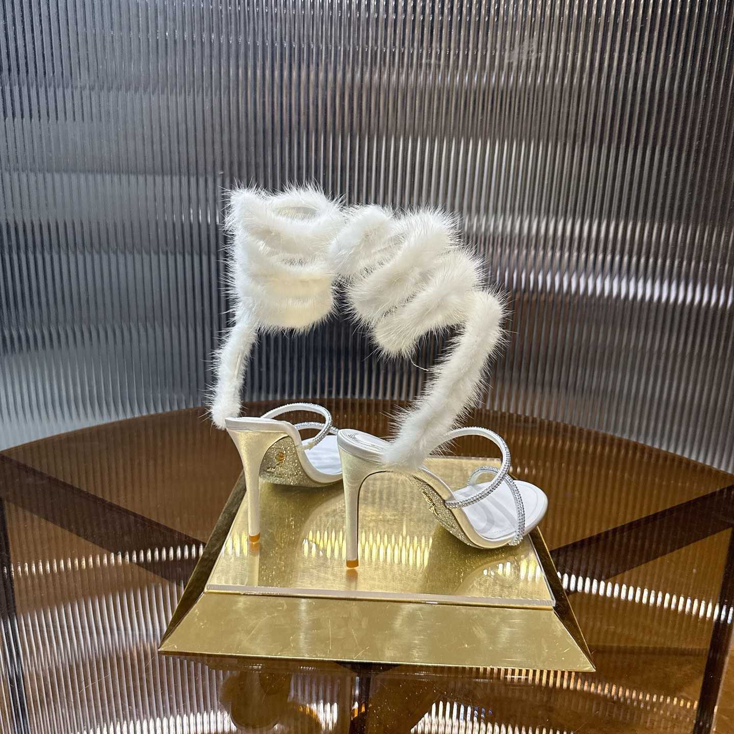 Rene Caovilla Lapin Fur-embellished 95mm Sandal   - DesignerGu