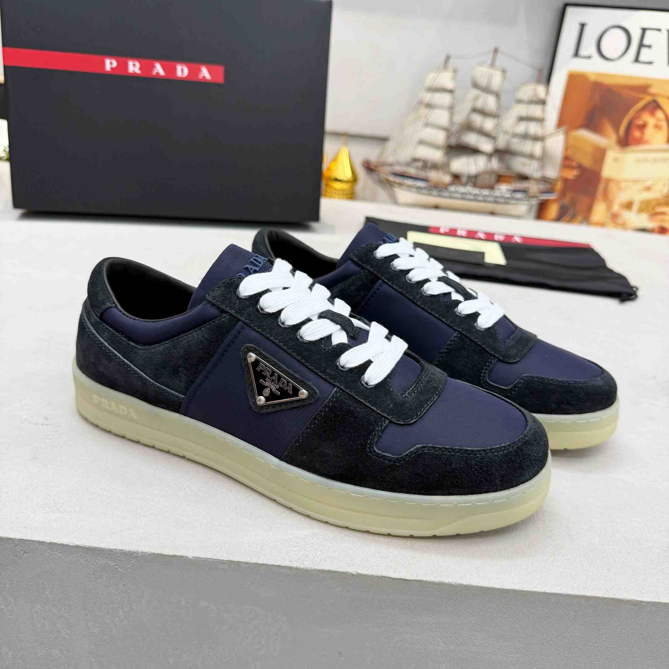 Prada Downtown Eyelets-detail Suede Sneakers - DesignerGu