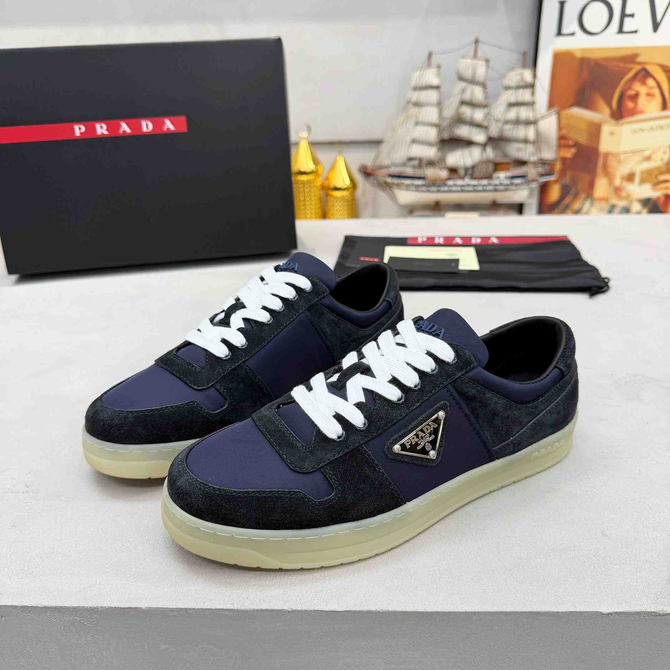 Prada Downtown Eyelets-detail Suede Sneakers - DesignerGu