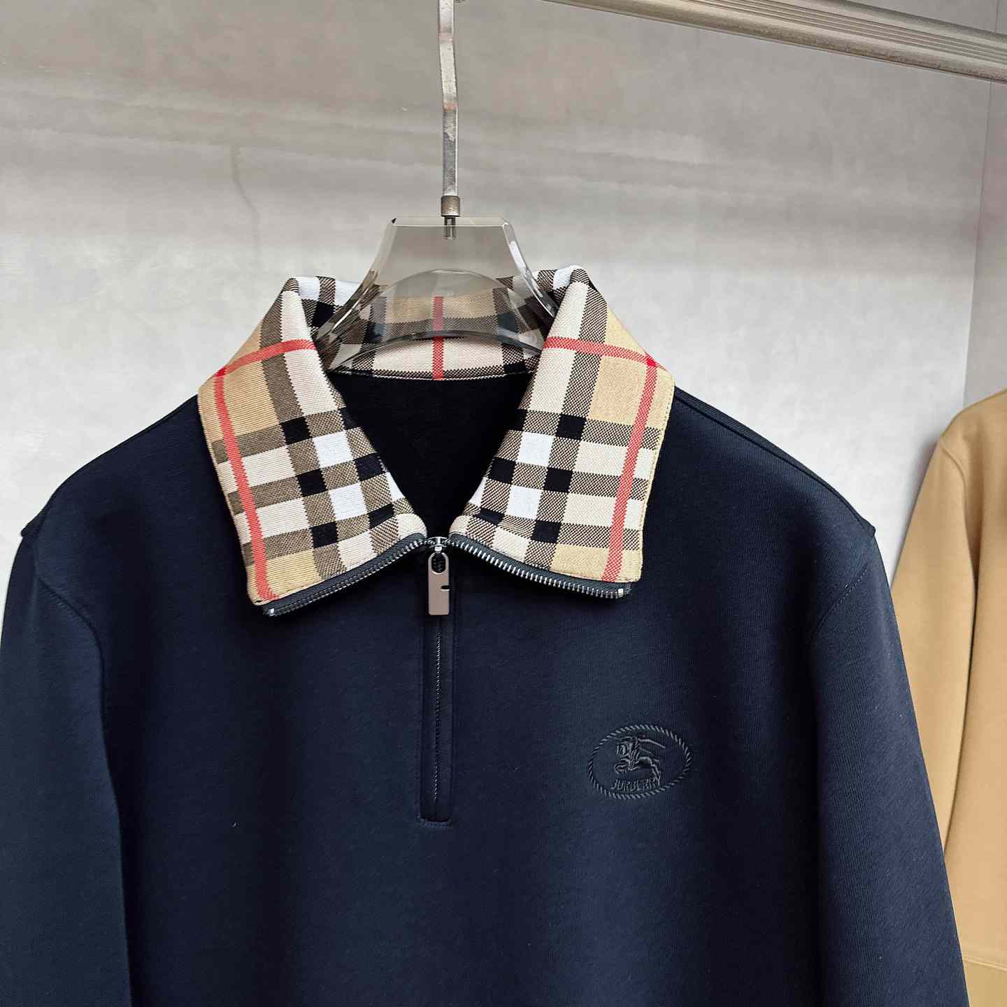 Burberry Check Collar Cotton Half-zip Sweatshirt - DesignerGu