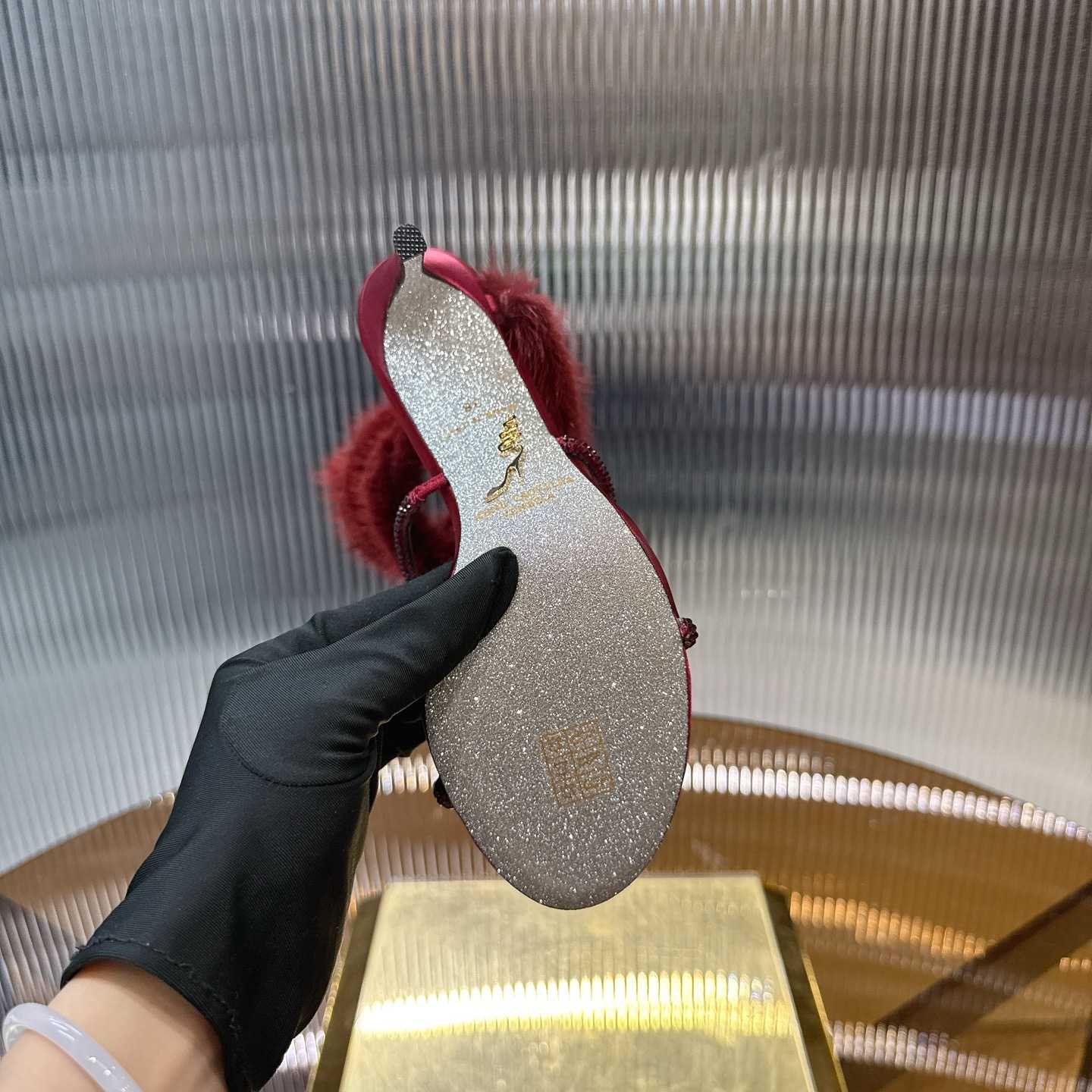 Rene Caovilla Lapin Fur-embellished 95mm Sandal   - DesignerGu