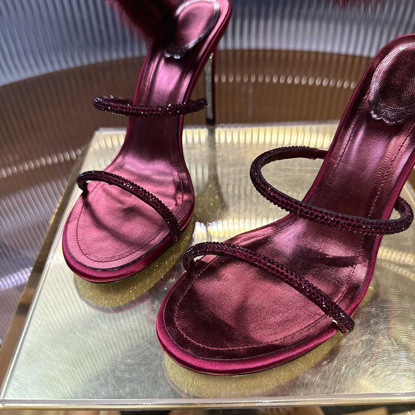 Rene Caovilla Lapin Fur-embellished 95mm Sandal   - DesignerGu