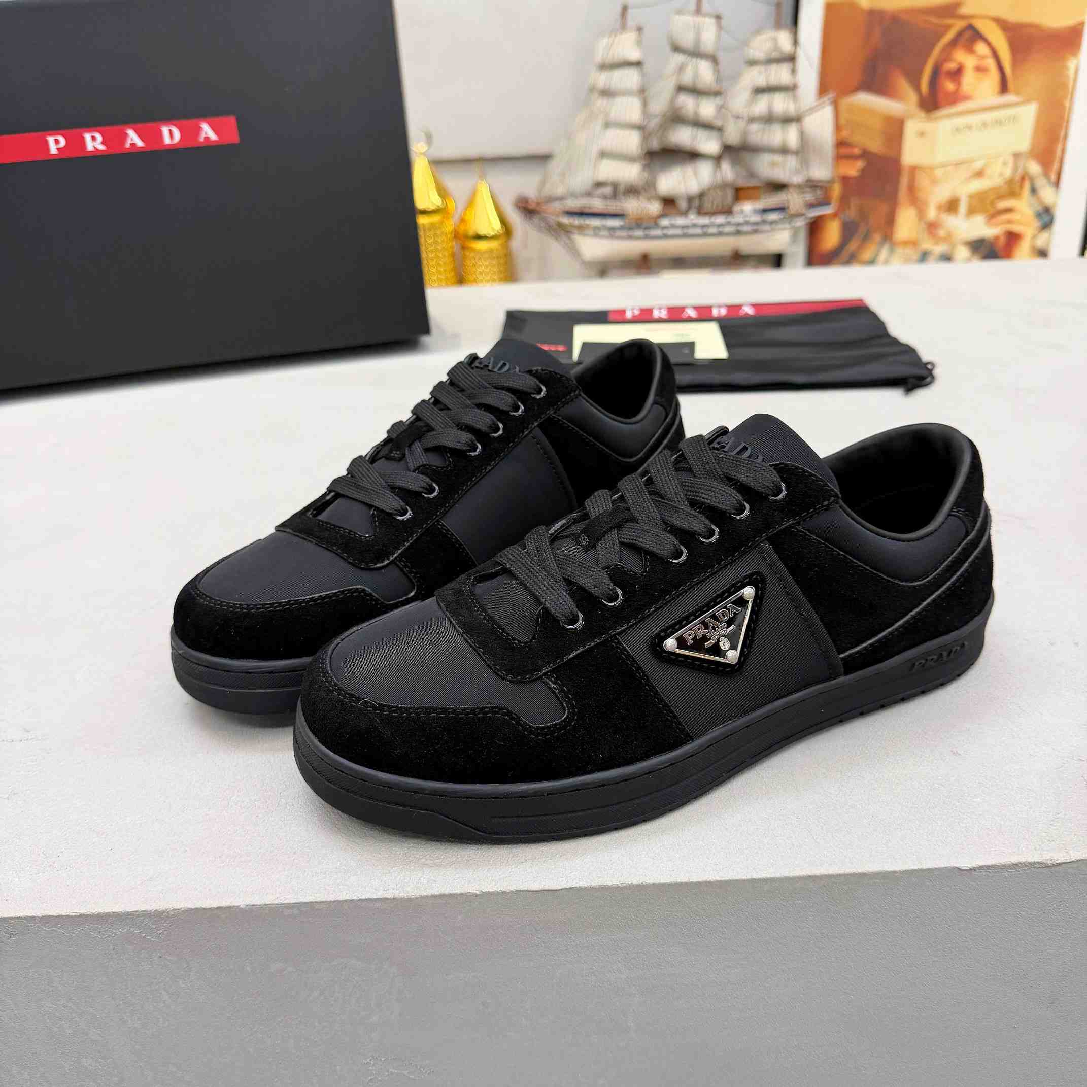 Prada Downtown Re-Nylon And Suede Sneakers - DesignerGu