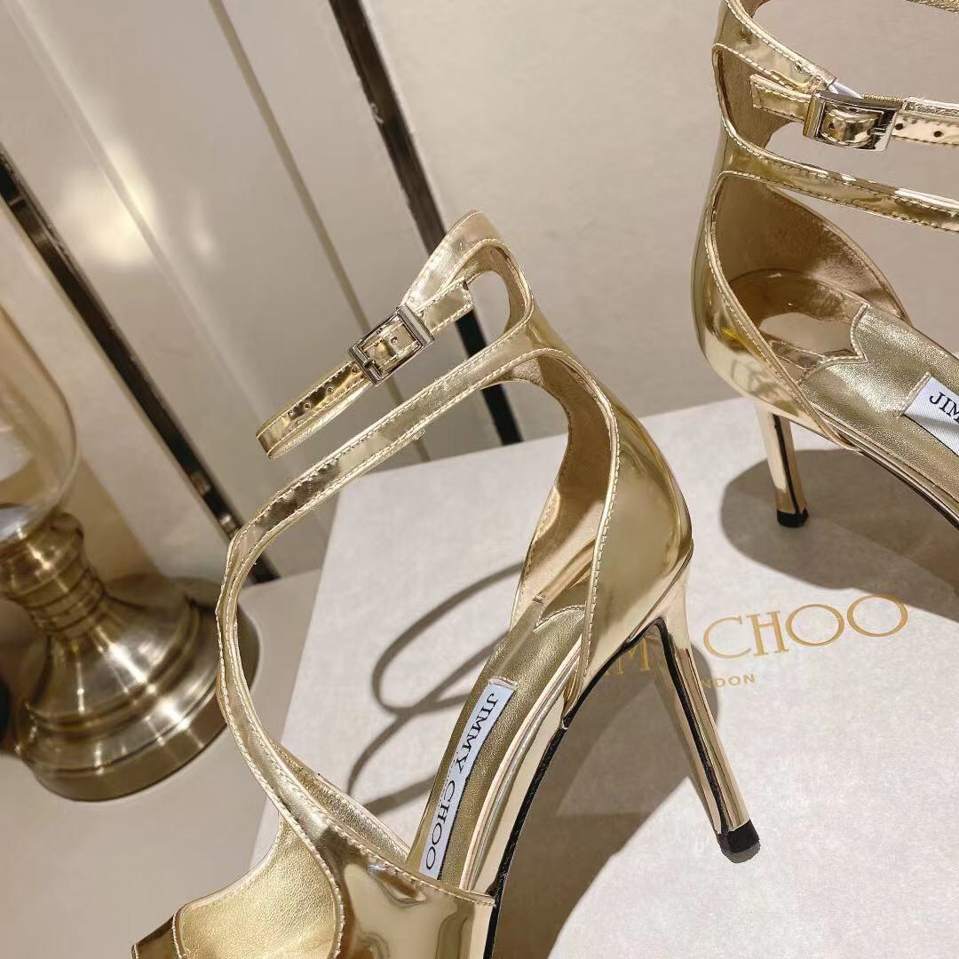 Jimmy Choo Gold Liquid Metal Leather Sandals  - DesignerGu