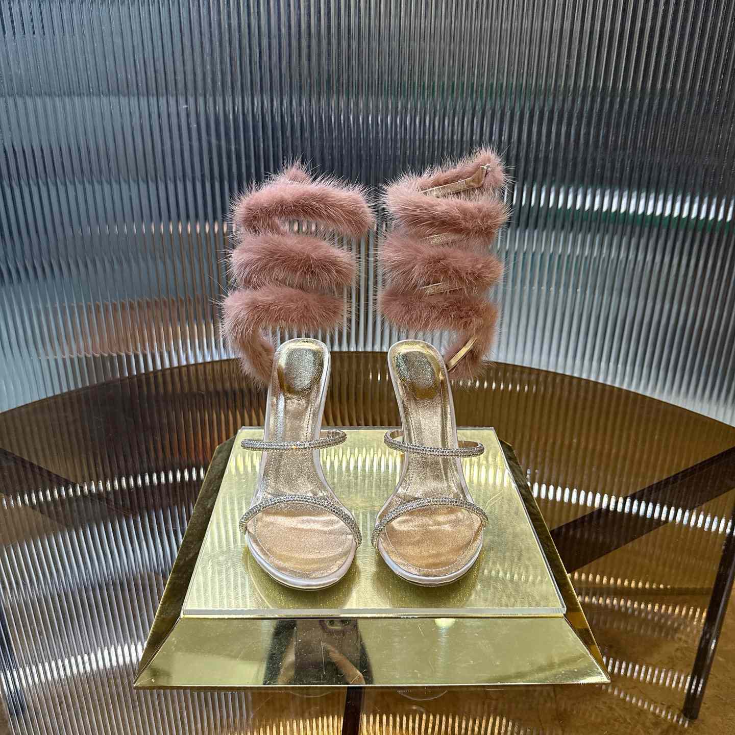 Rene Caovilla Lapin Fur-embellished 95mm Sandal   - DesignerGu