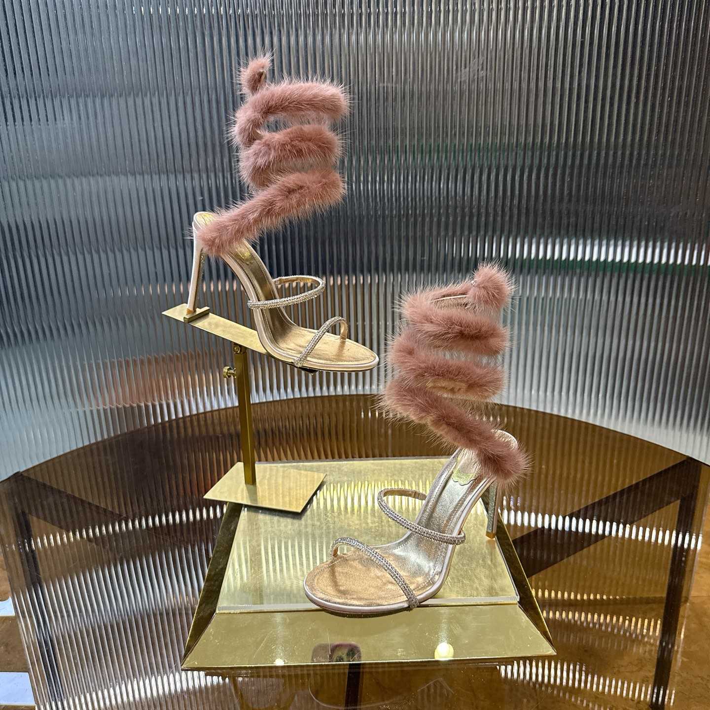 Rene Caovilla Lapin Fur-embellished 95mm Sandal   - DesignerGu