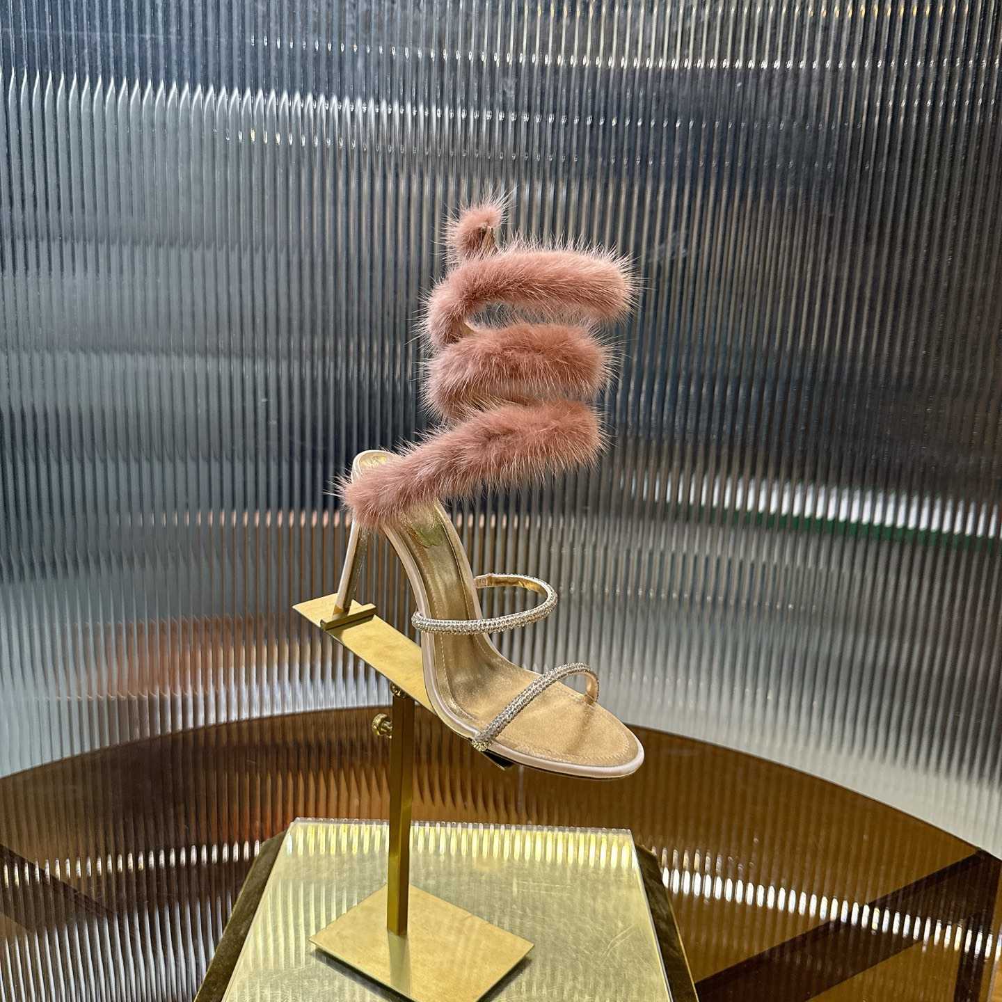 Rene Caovilla Lapin Fur-embellished 95mm Sandal   - DesignerGu