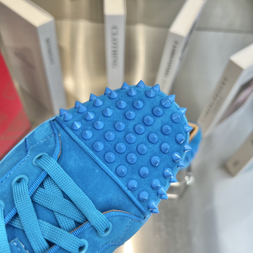 Christian Louboutin Louis Junior Spikes Orlato Flat 'Blue' - DesignerGu