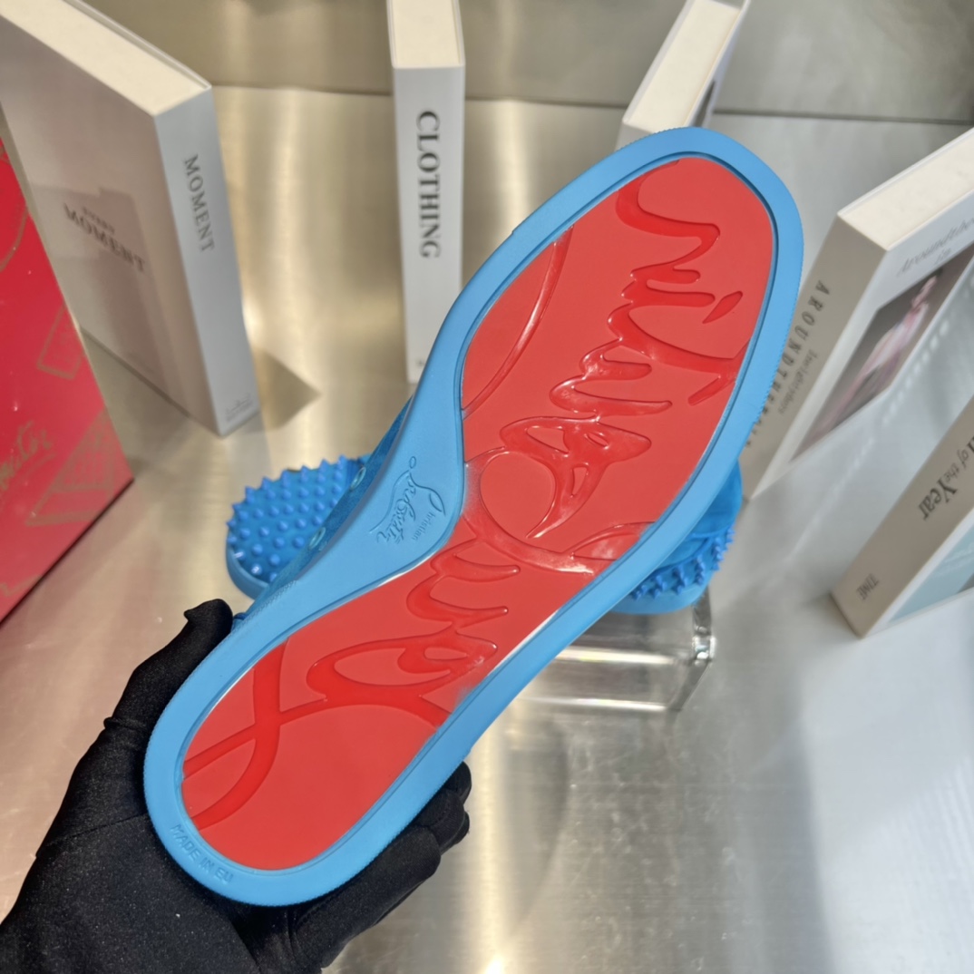 Christian Louboutin Louis Junior Spikes Orlato Flat 'Blue' - DesignerGu