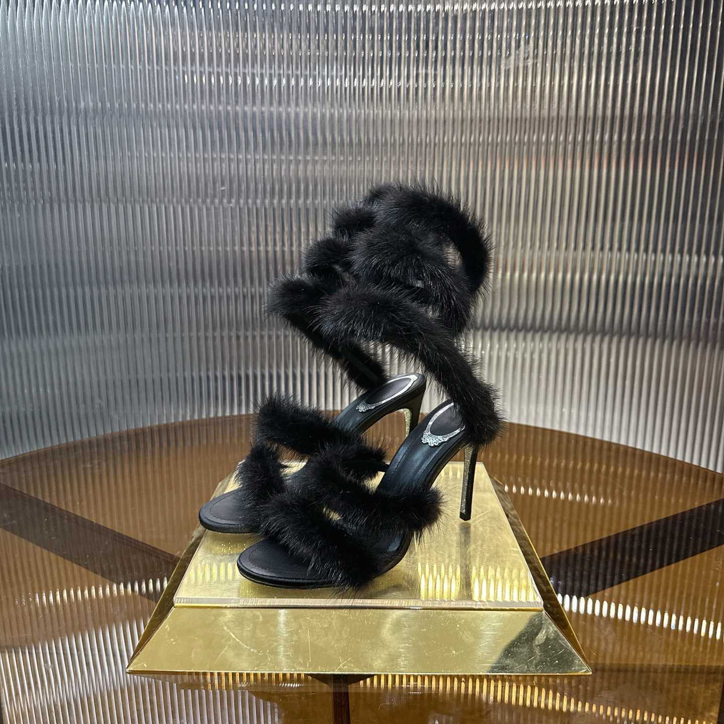 Rene Caovilla Lapin Fur-embellished 95mm Sandal   - DesignerGu