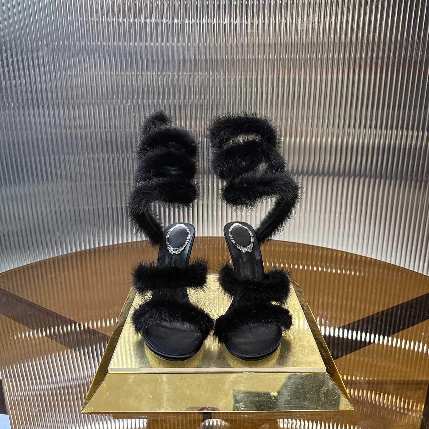 Rene Caovilla Lapin Fur-embellished 95mm Sandal   - DesignerGu