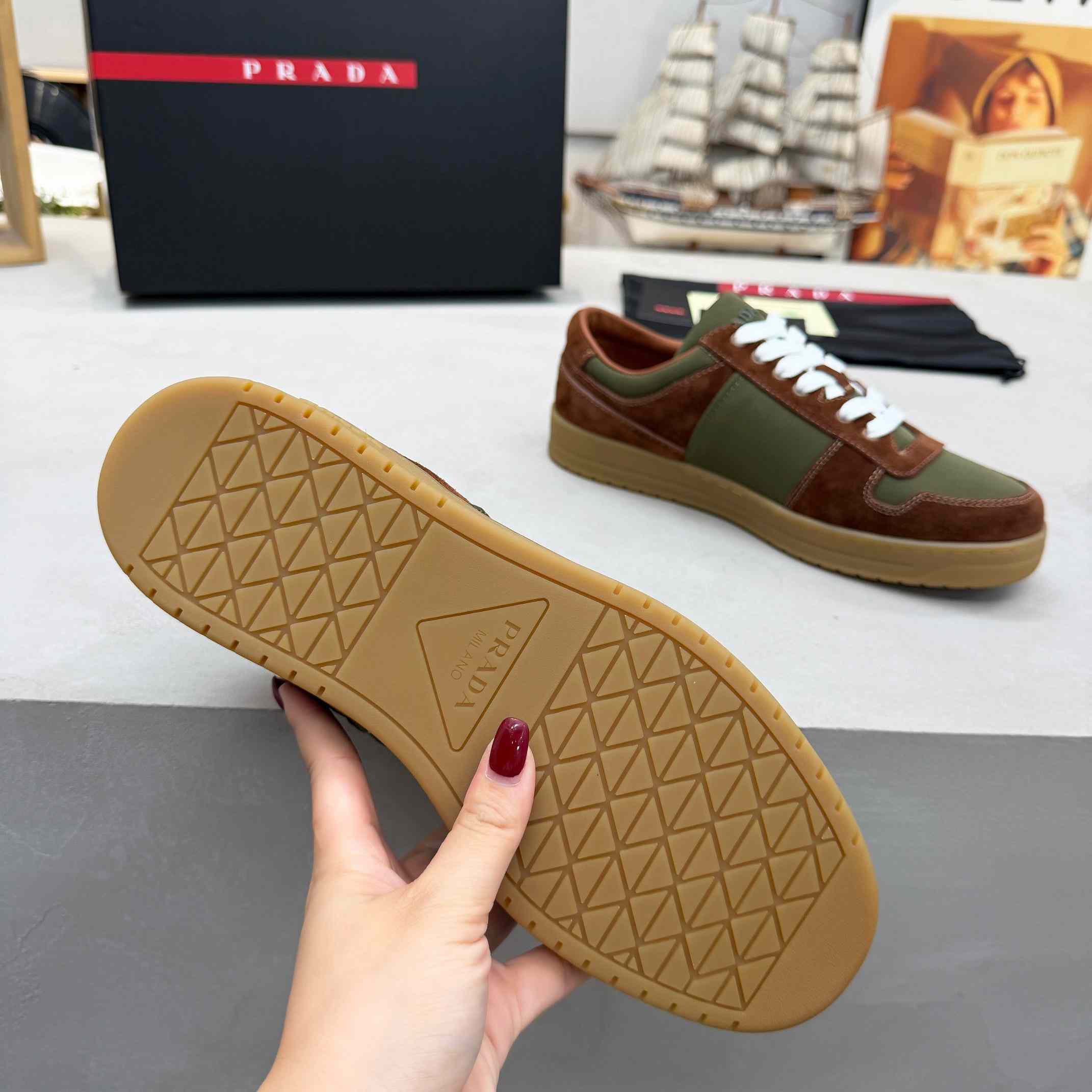 Prada Downtown Re-Nylon And Suede Sneakers - DesignerGu