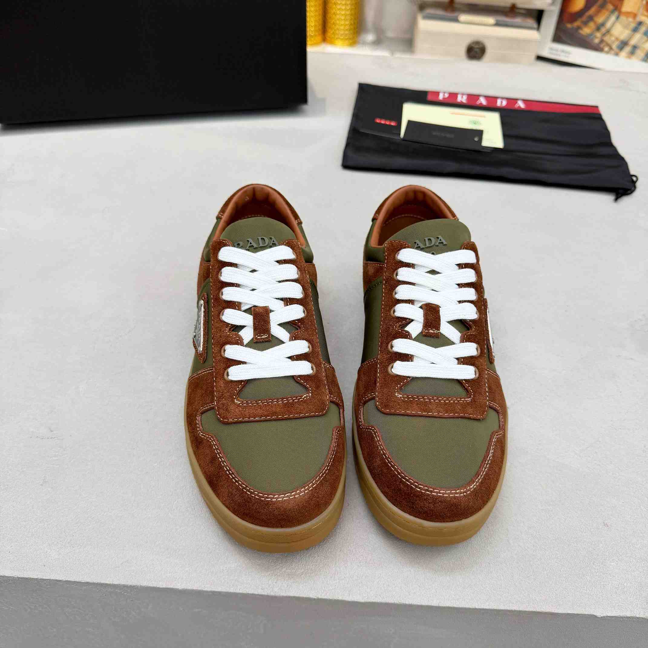 Prada Downtown Re-Nylon And Suede Sneakers - DesignerGu