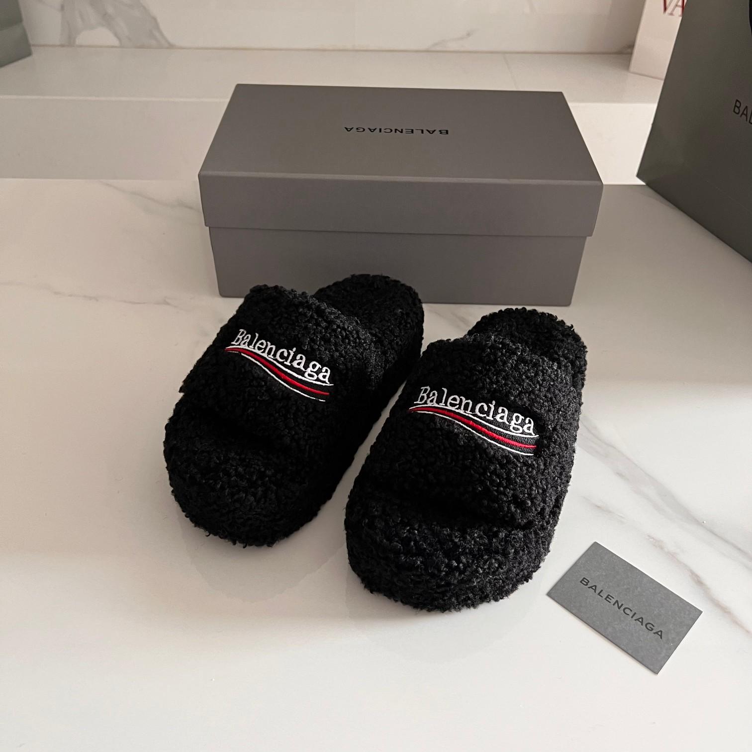 Balenciaga Furry Slide Sandals - DesignerGu