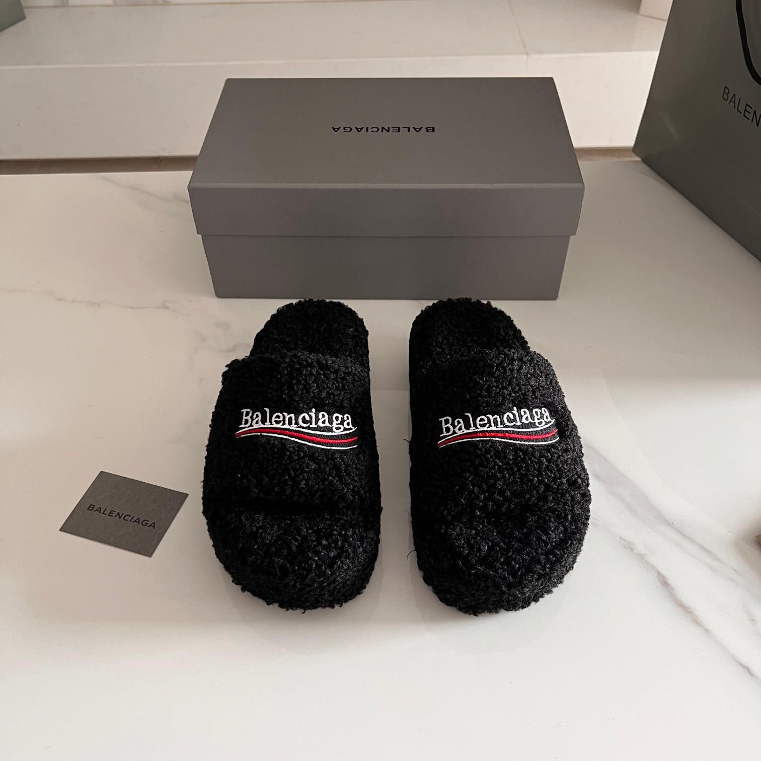 Balenciaga Furry Slide Sandals - DesignerGu
