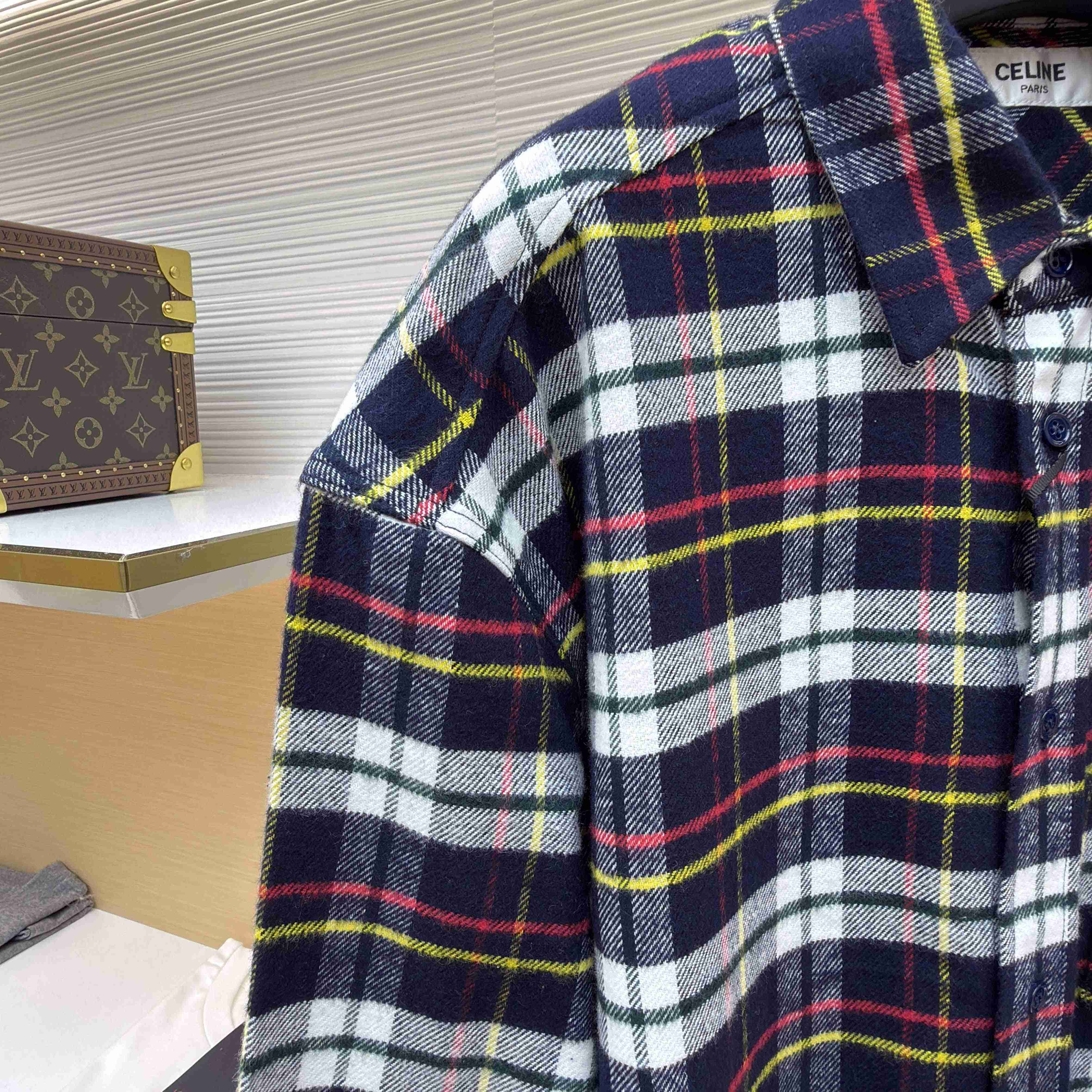 Celine Relaxed Shirt In Brushed Checked Wool - DesignerGu