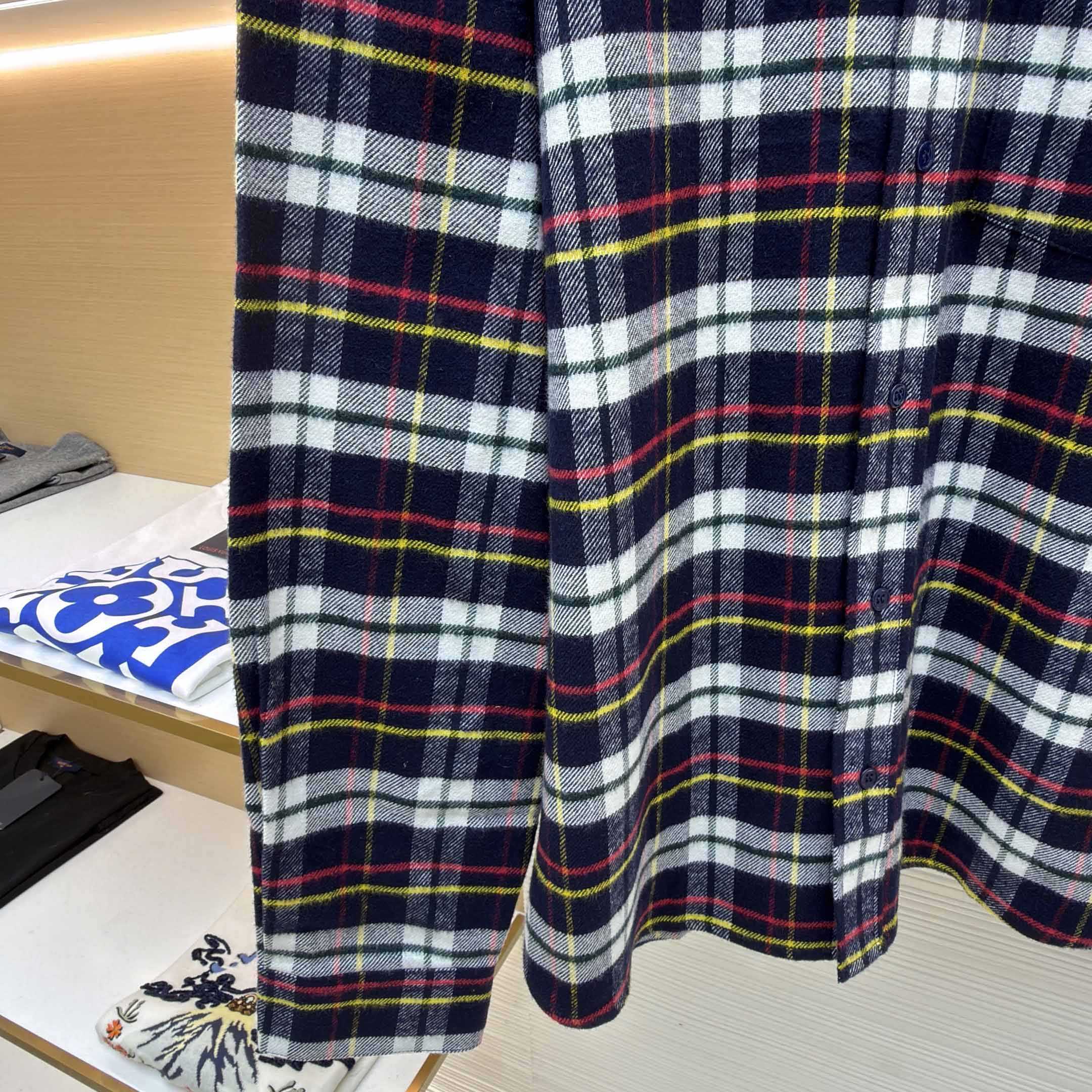 Celine Relaxed Shirt In Brushed Checked Wool - DesignerGu