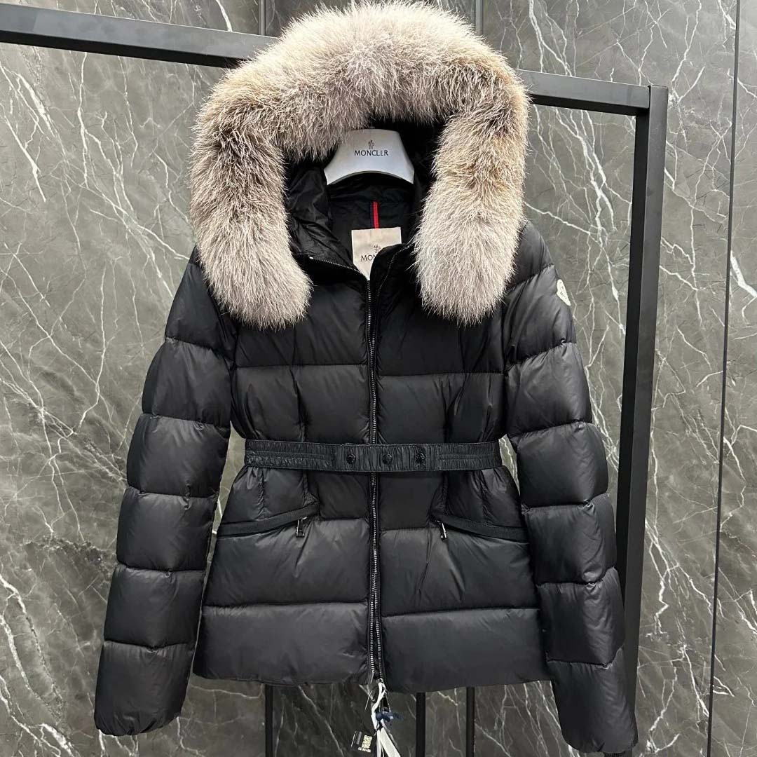 Moncler Belted Puffer Jacket With A Fur-trimmed Hood - DesignerGu