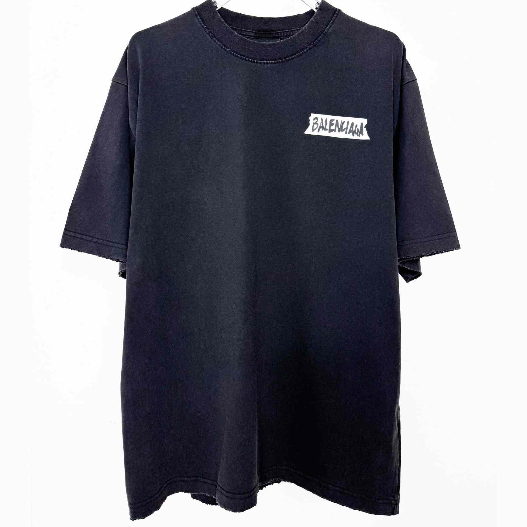 Balenciaga Masking Tape T-Shirt Medium Fit In Faded Black  - DesignerGu