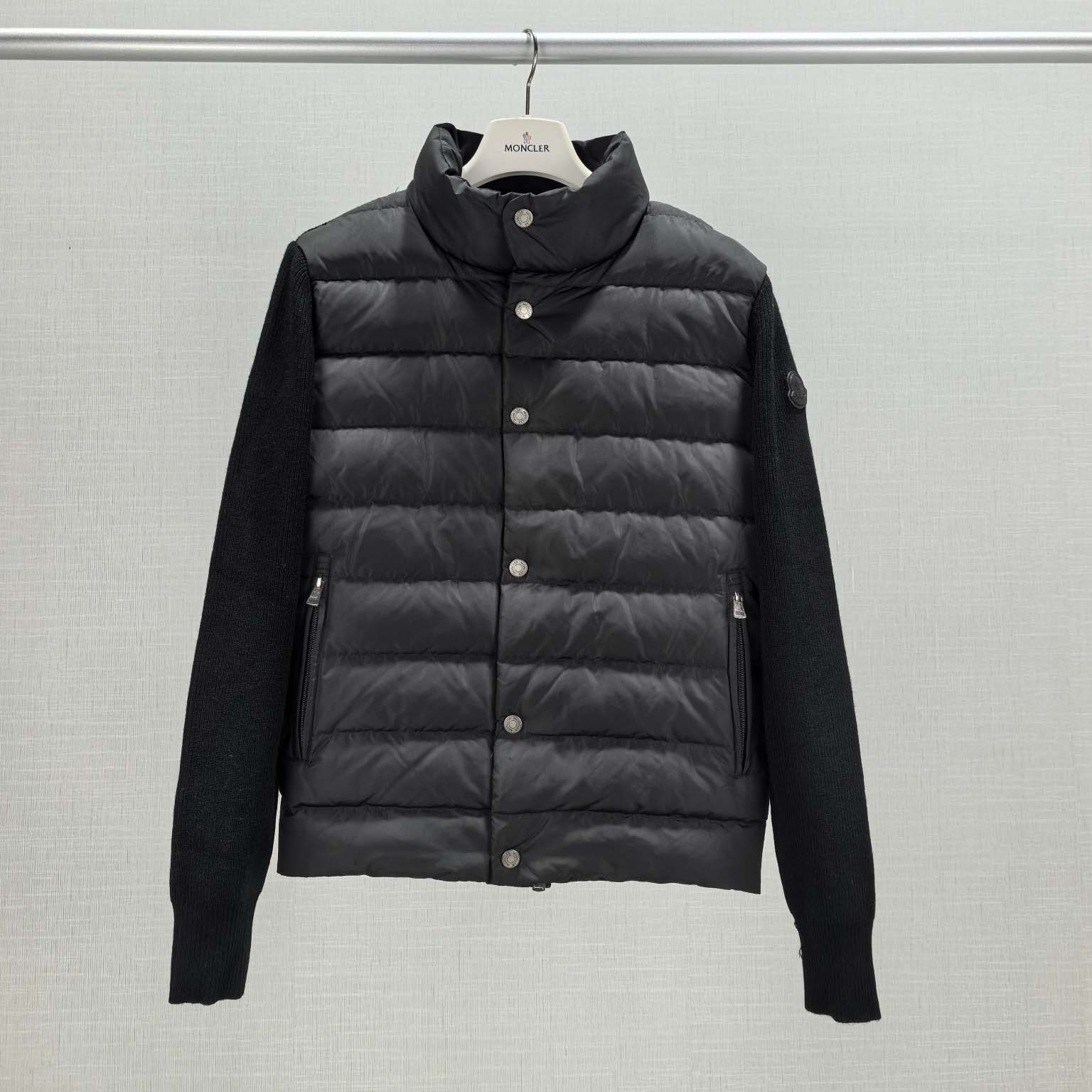 Moncler Ribbed Cotton and Quilted Shell Down Zip-Up Cardigan - DesignerGu