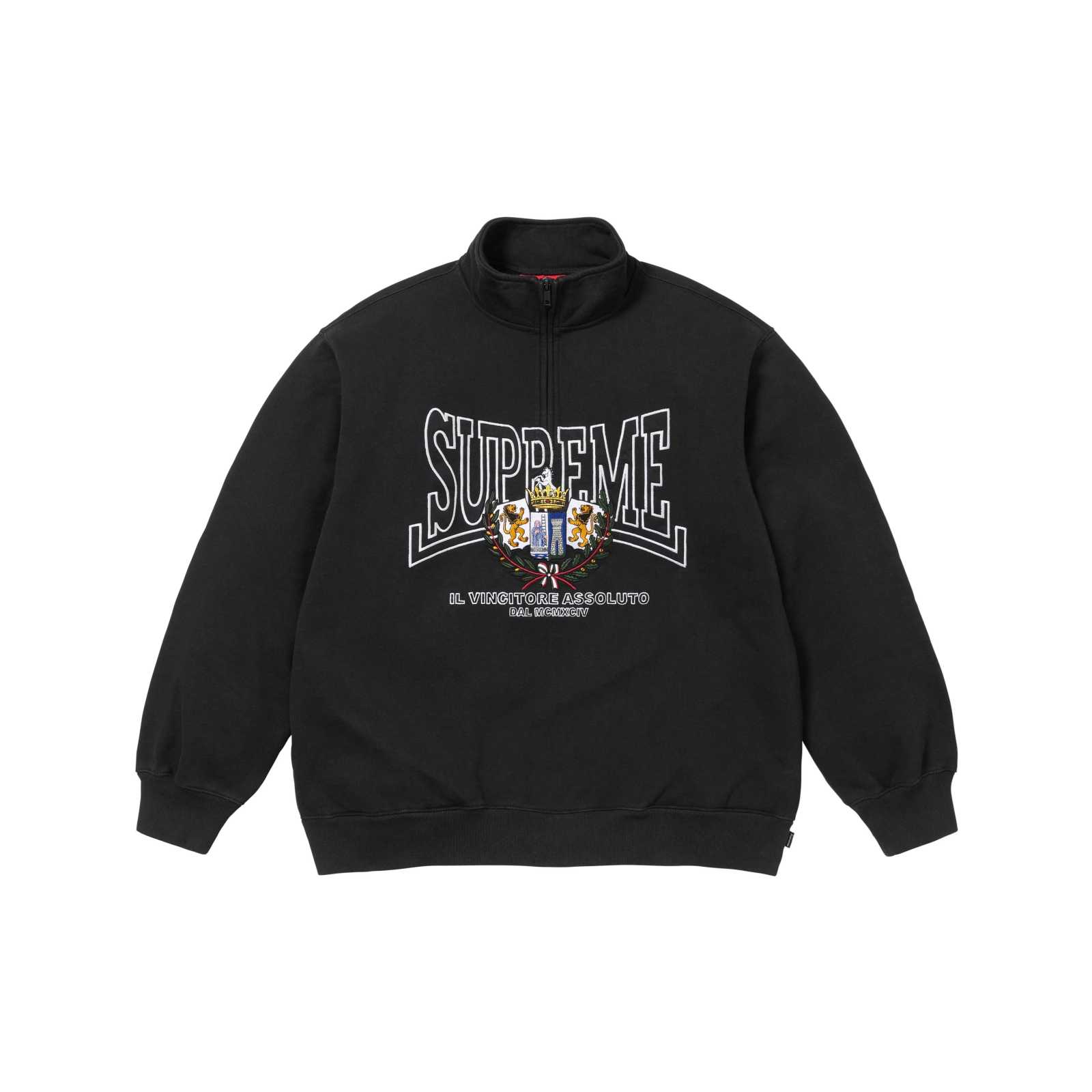 Supreme Crest Appliqué Half Zip Pullover 'Black' - DesignerGu