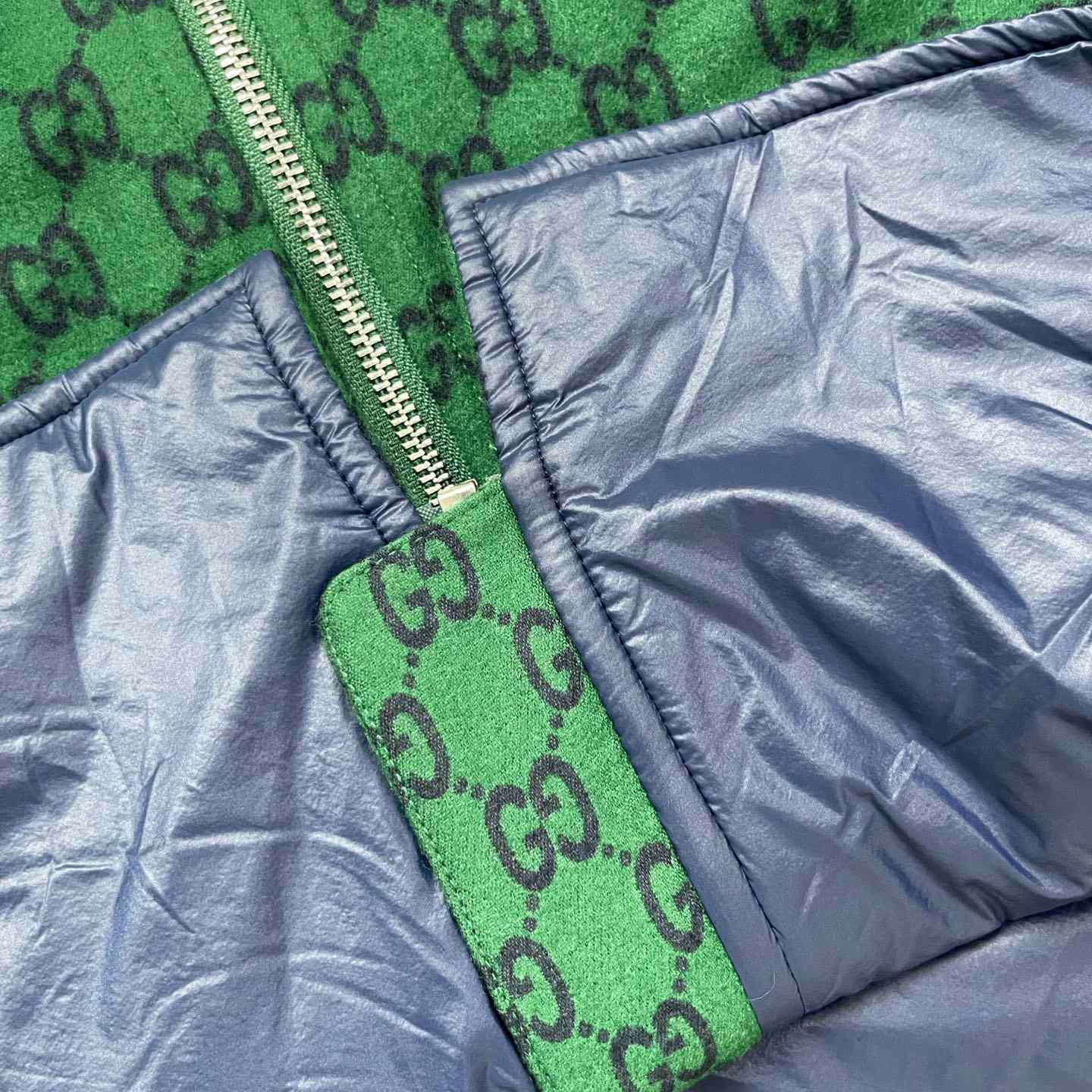 Gucci Green Gg Wool Flannel Padded Overshirt - DesignerGu