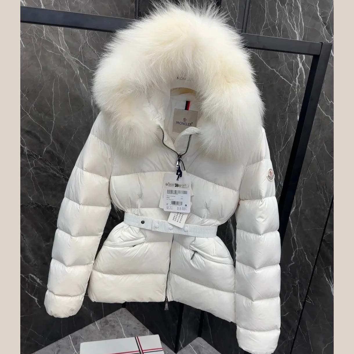 Moncler Belted Puffer Jacket With A Fur-trimmed Hood - DesignerGu