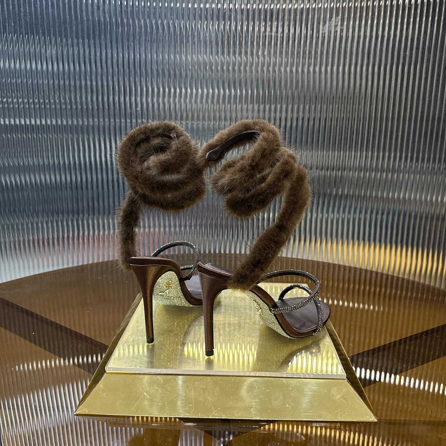 Rene Caovilla Lapin Fur-embellished 95mm Sandal   - DesignerGu