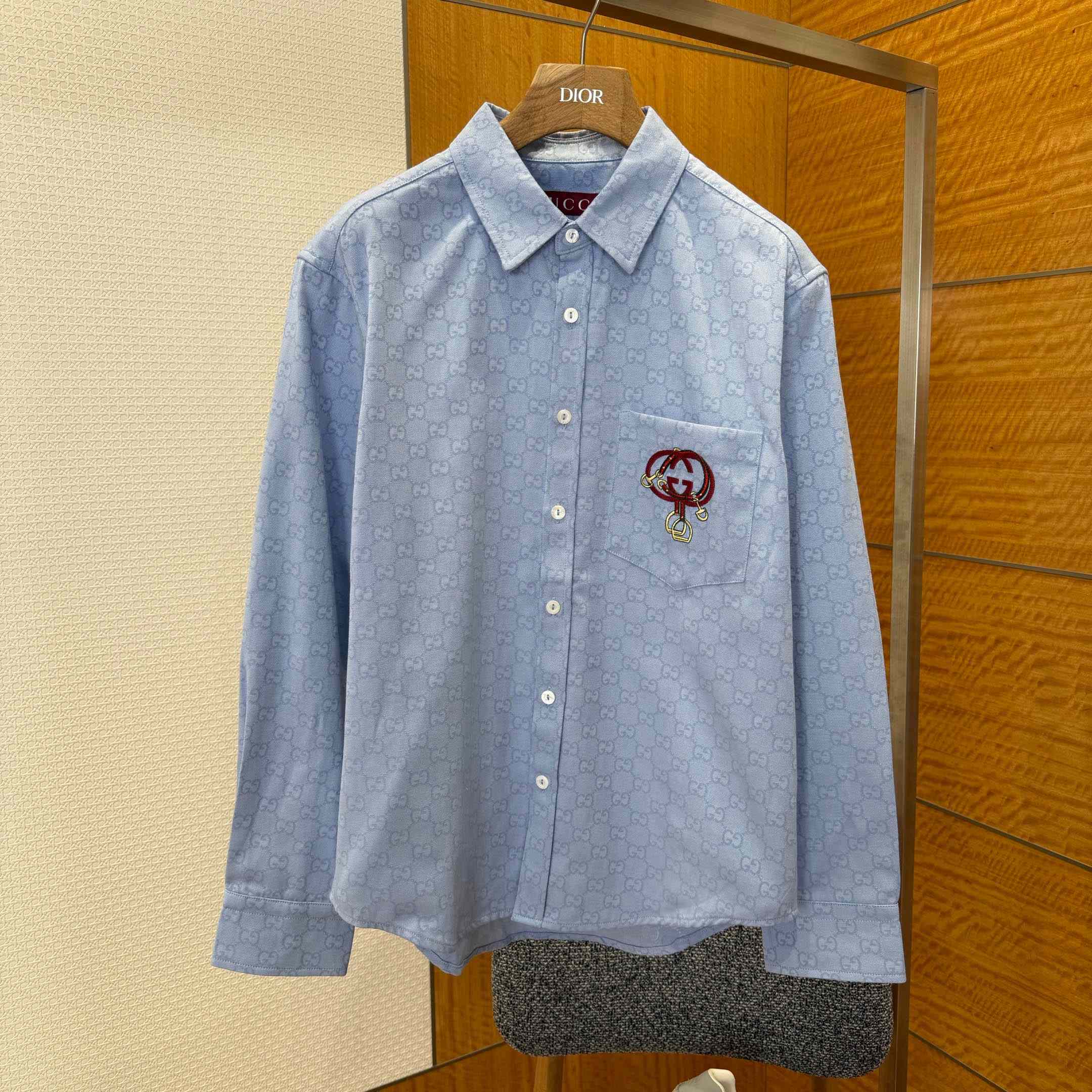 Gucci GG Oxford Cotton Shirt With Embroidery - DesignerGu