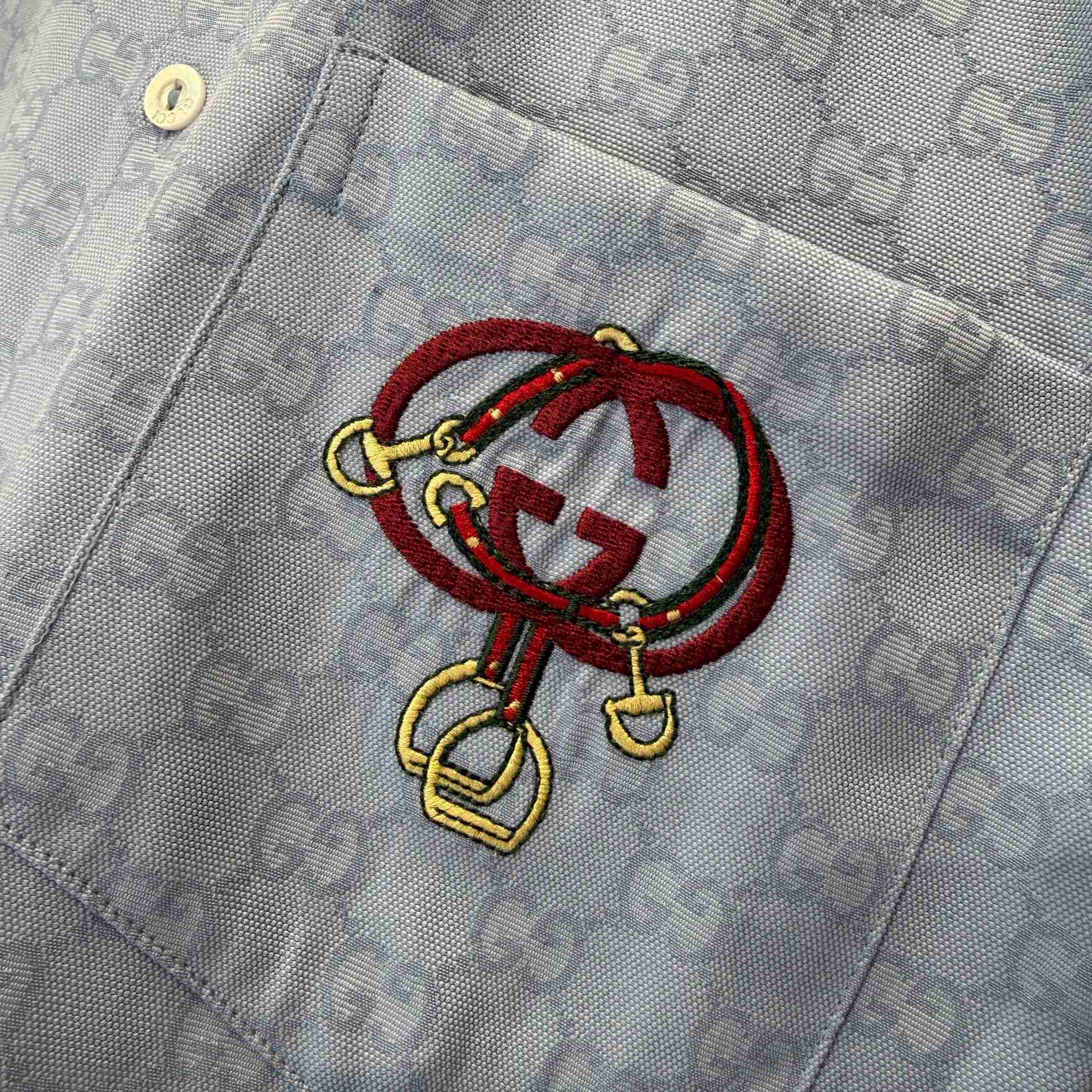 Gucci GG Oxford Cotton Shirt With Embroidery - DesignerGu