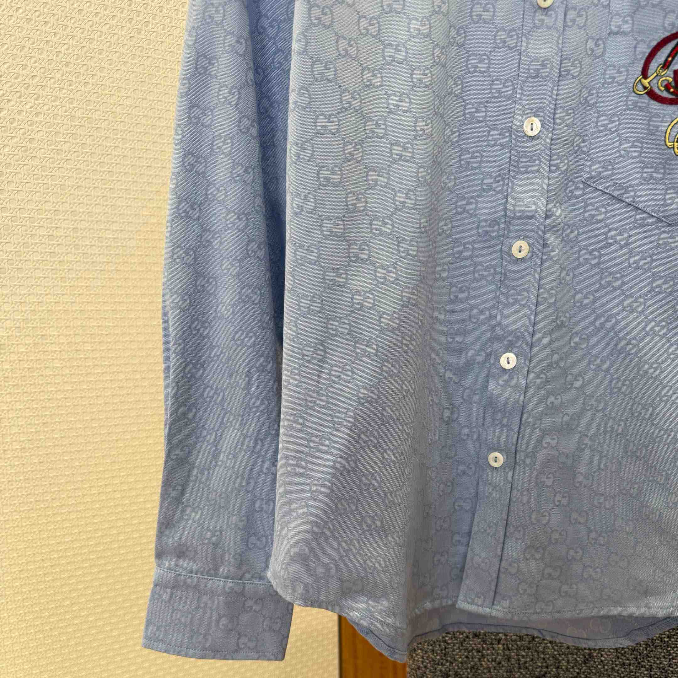 Gucci GG Oxford Cotton Shirt With Embroidery - DesignerGu