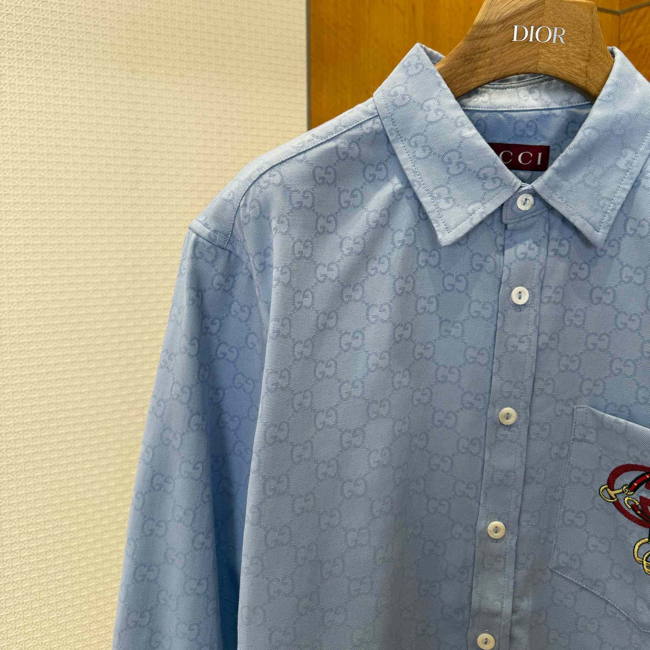 Gucci GG Oxford Cotton Shirt With Embroidery - DesignerGu