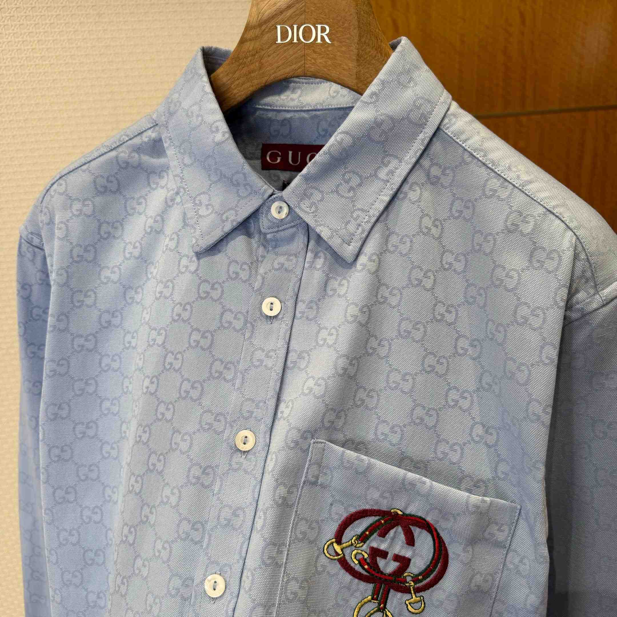 Gucci GG Oxford Cotton Shirt With Embroidery - DesignerGu