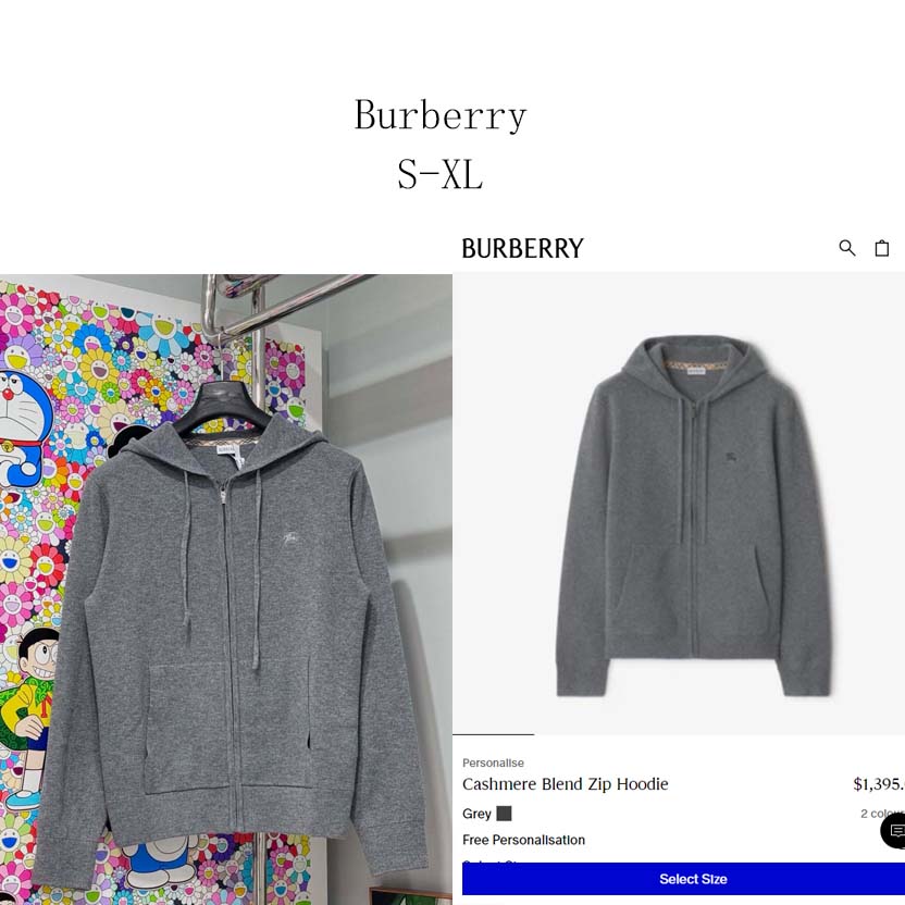 Burberry Cashmere Blend Zip Hoodie - DesignerGu