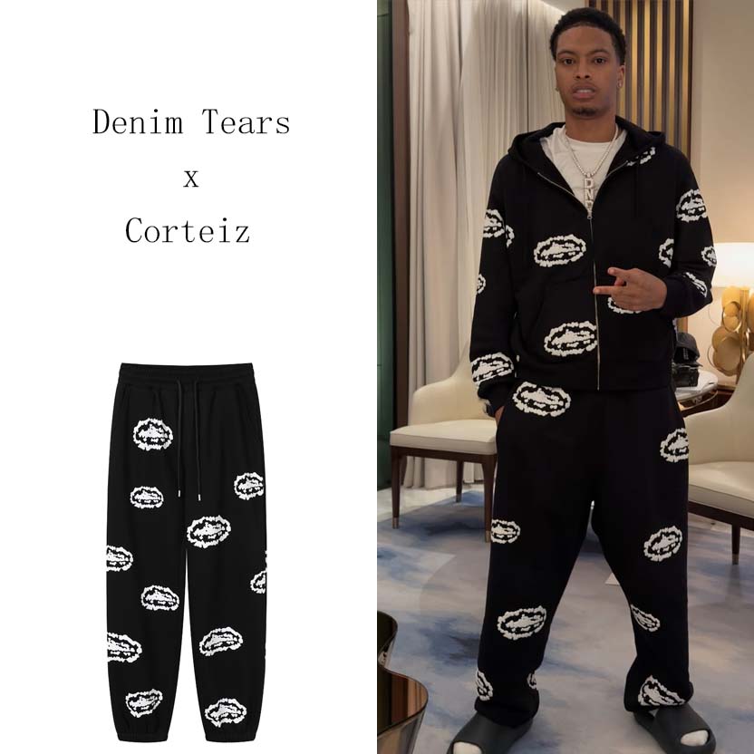 Denim Tears x Corteiz Cotton Wreath Sweatpants 'Black' - DesignerGu
