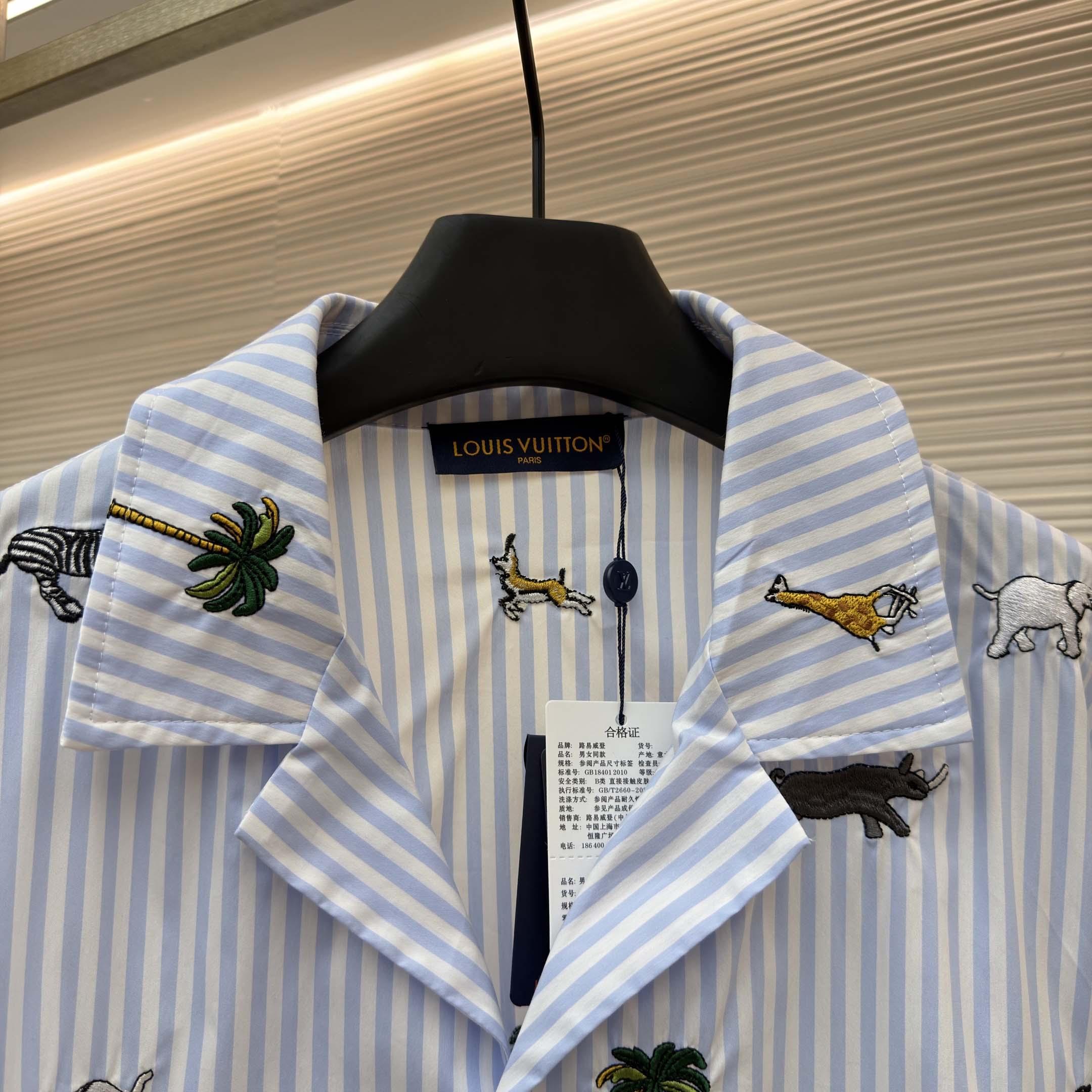 Louis Vuitton LV x The Darjeeling Limited Embroidered Striped Short Shirt     1AJUX6 - DesignerGu