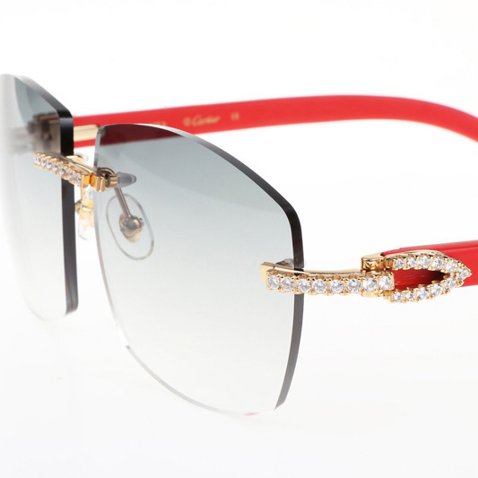 Cartier CT 4189706 Big Diamond Red Wood Sunglasses In Gold Gradient Grey - DesignerGu