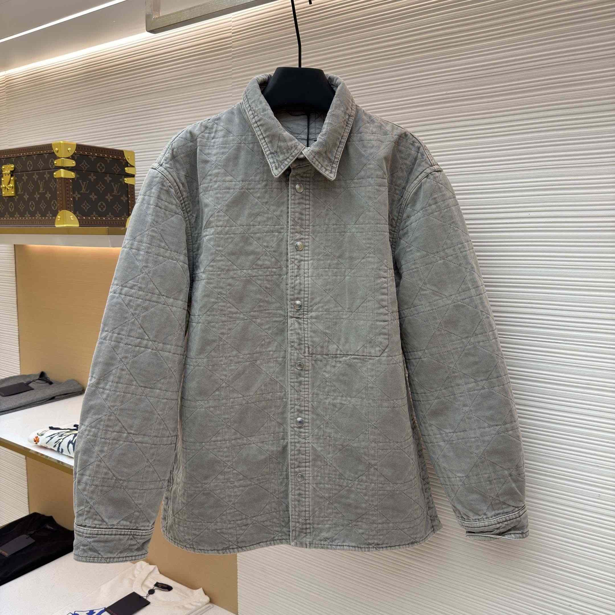 Dior Cannage Overshirt Gray Cotton Twill - DesignerGu