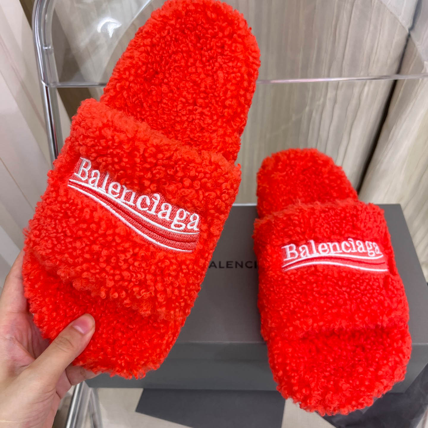 Balenciaga Furry Slide Sandals - DesignerGu