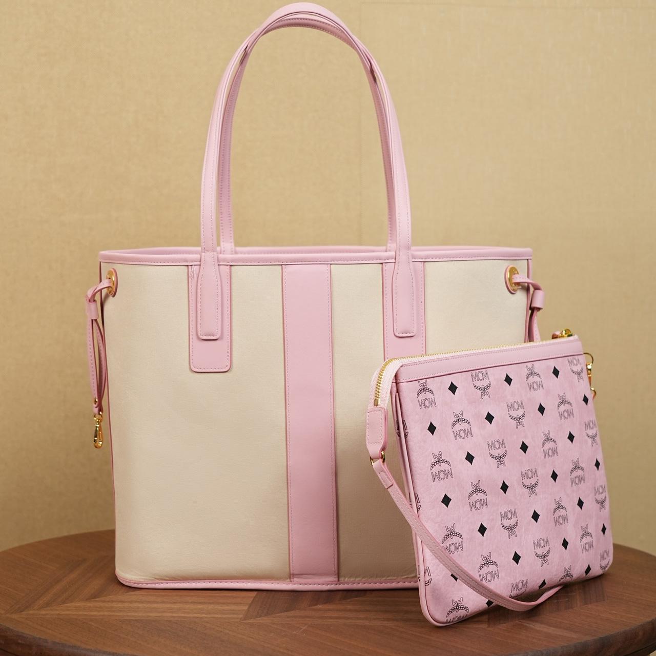 MCM Medium Liz Shopper in Visetos Pink - DesignerGu
