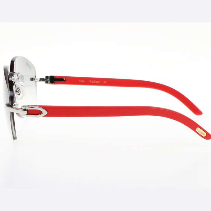 Cartier CT 4189706 Red Wood Sunglasses In Silver Gradient Grey - DesignerGu