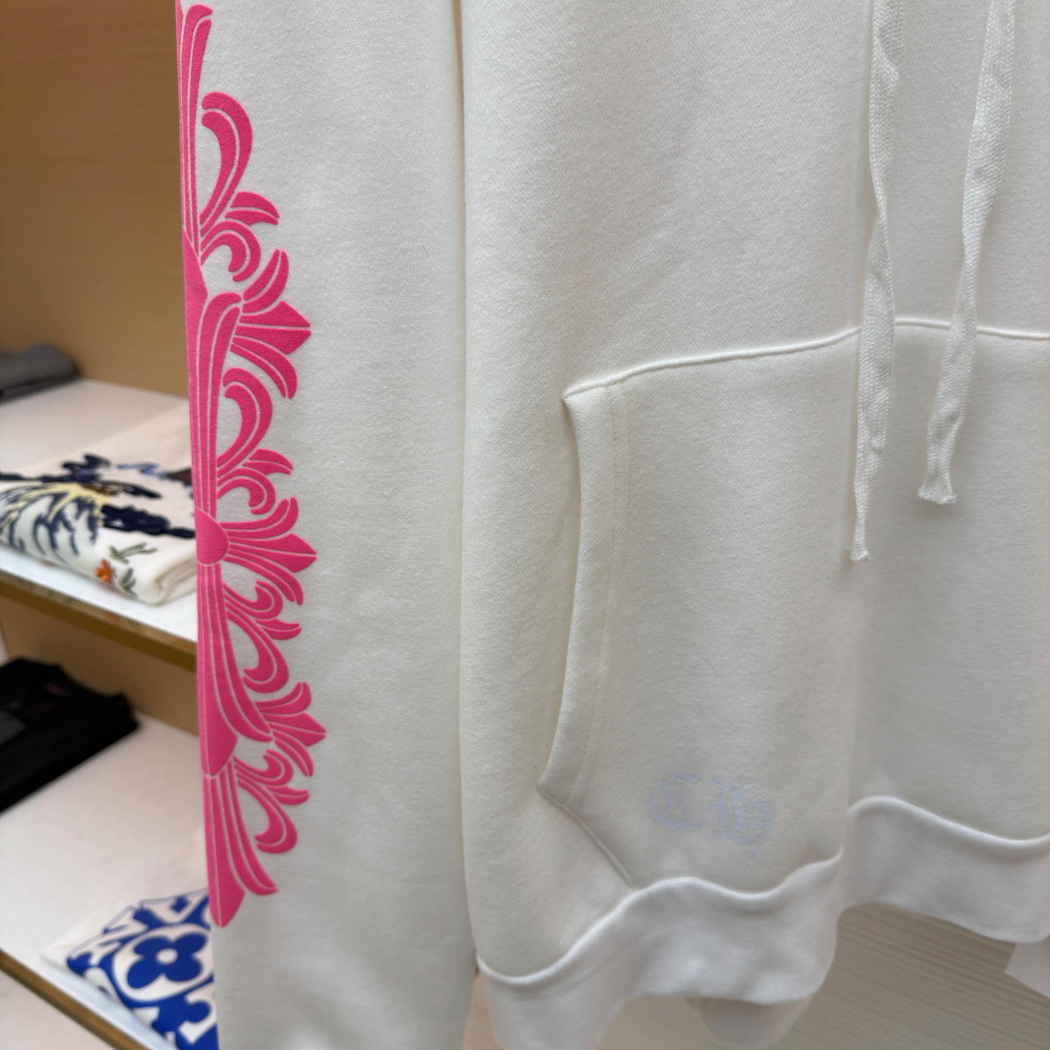 Chrome Hearts Pink Horseshoe Floral Sleeve Pullover Hoodie - DesignerGu