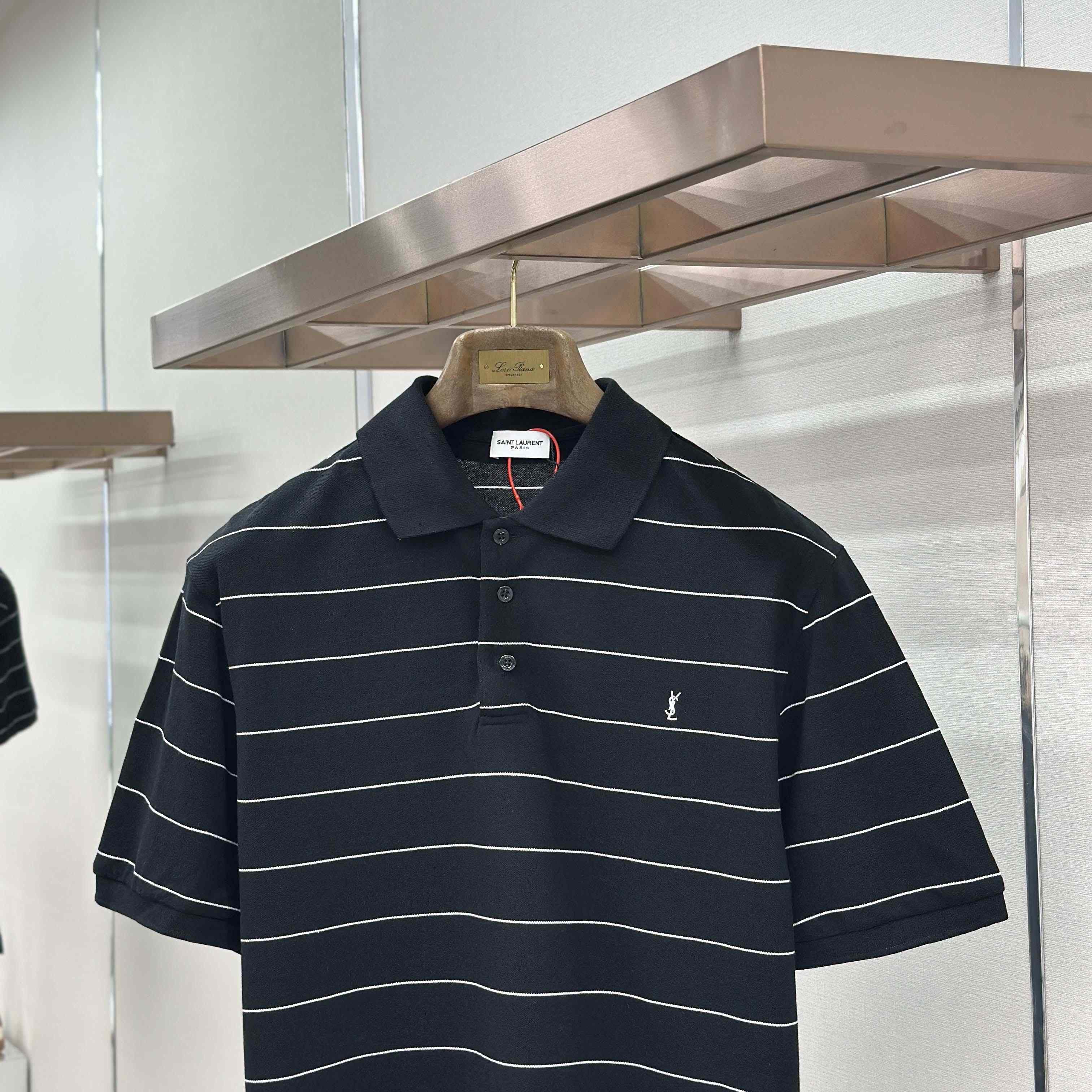 Saint Laurent Cassandre Polo Shirt in Striped Piqué - DesignerGu