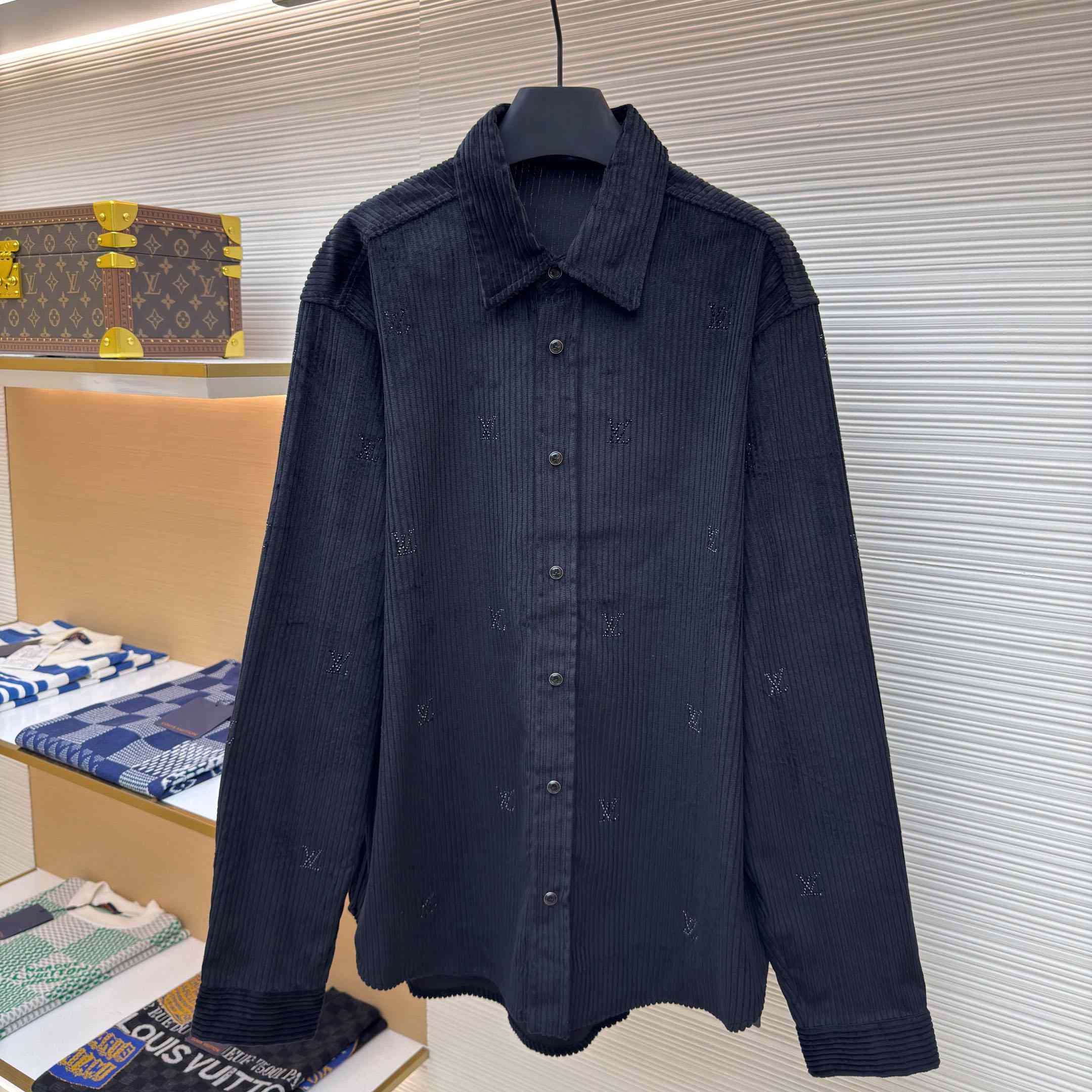 Louis Vuitton Long-Sleeved LV Blason Embellished Corduroy Shirt - DesignerGu