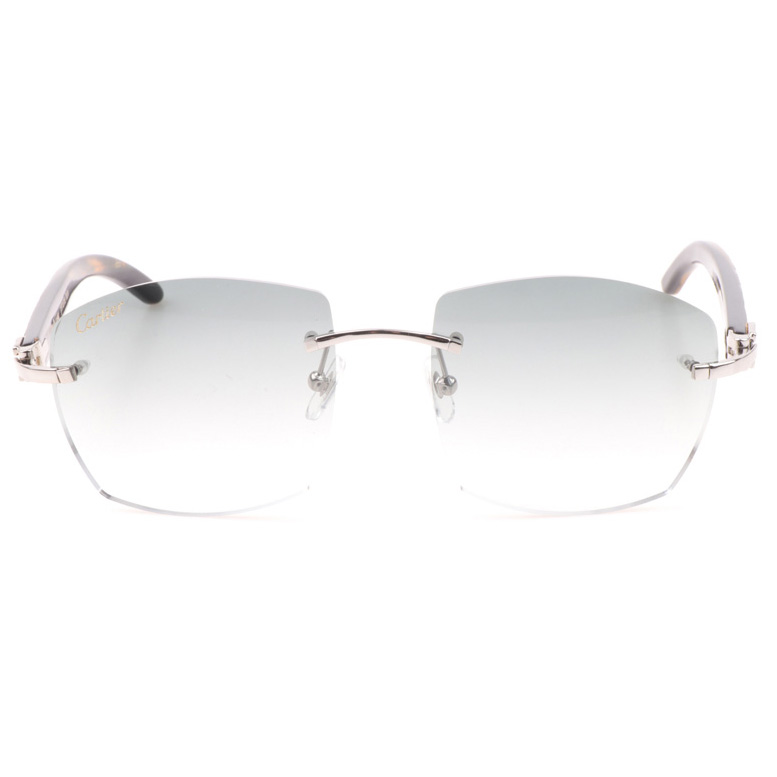 Cartier CT 4189706 Shell Mix Black Buffalo Sunglasses In Silver Gradient Grey - DesignerGu