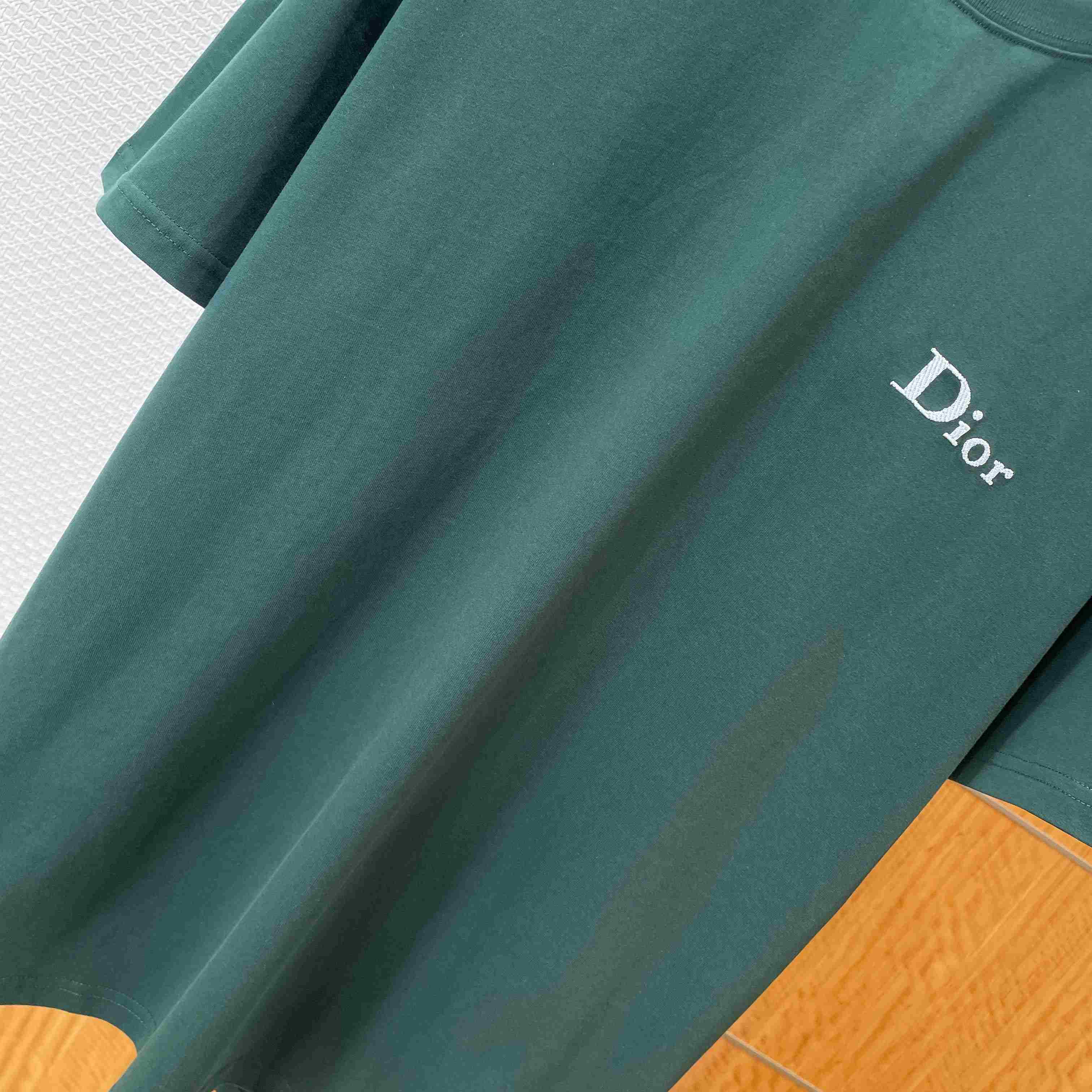 Dior T-Shirt with Dior Embroidery Green - DesignerGu