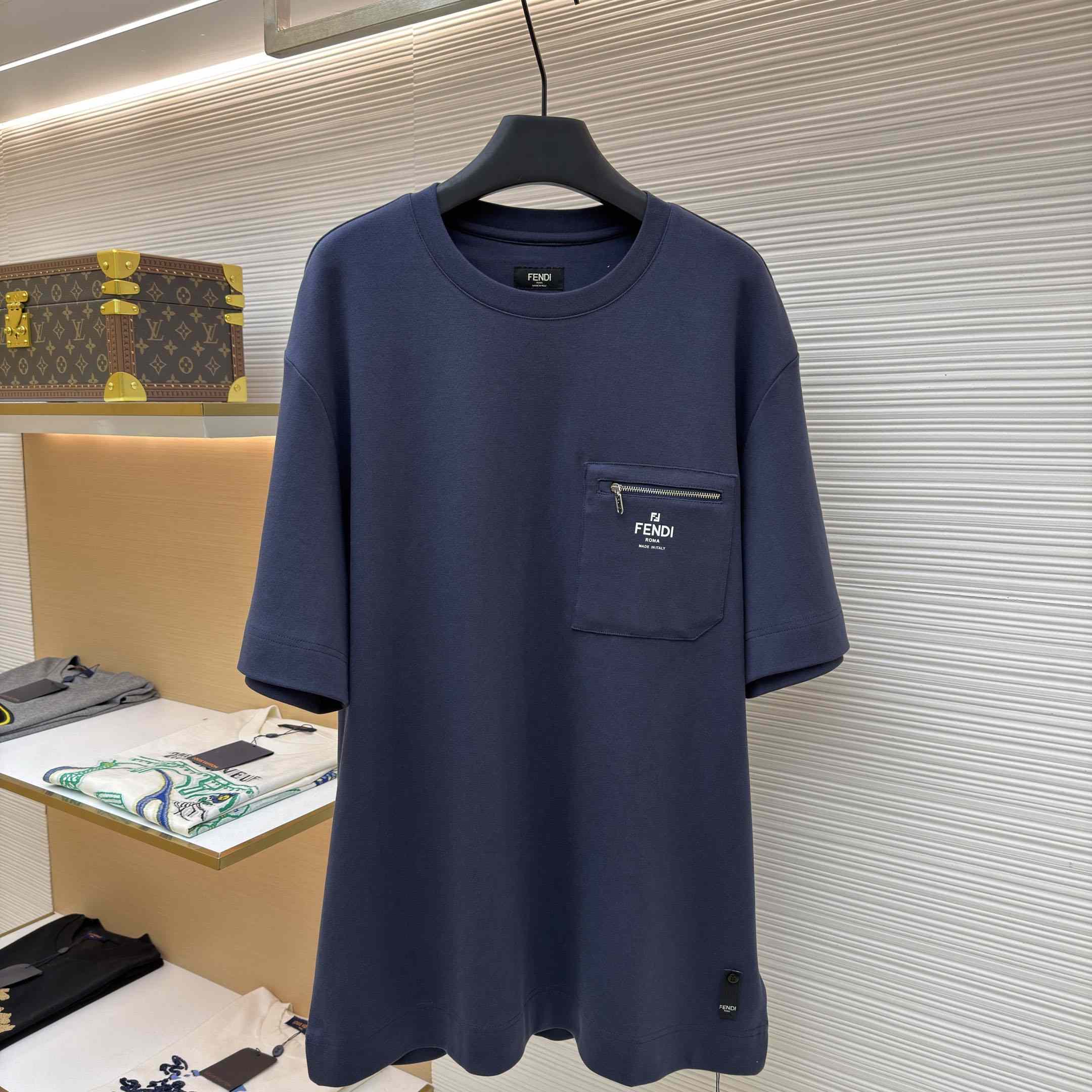 Fendi Navy Blue Cotton T-shirt - DesignerGu