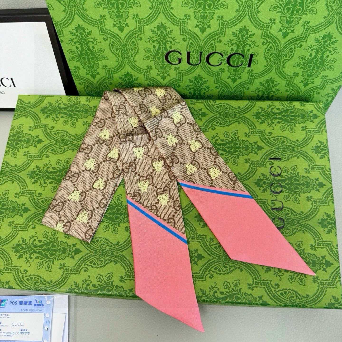 Gucci GG Jacquard Silk Scarf 6x90cm - DesignerGu