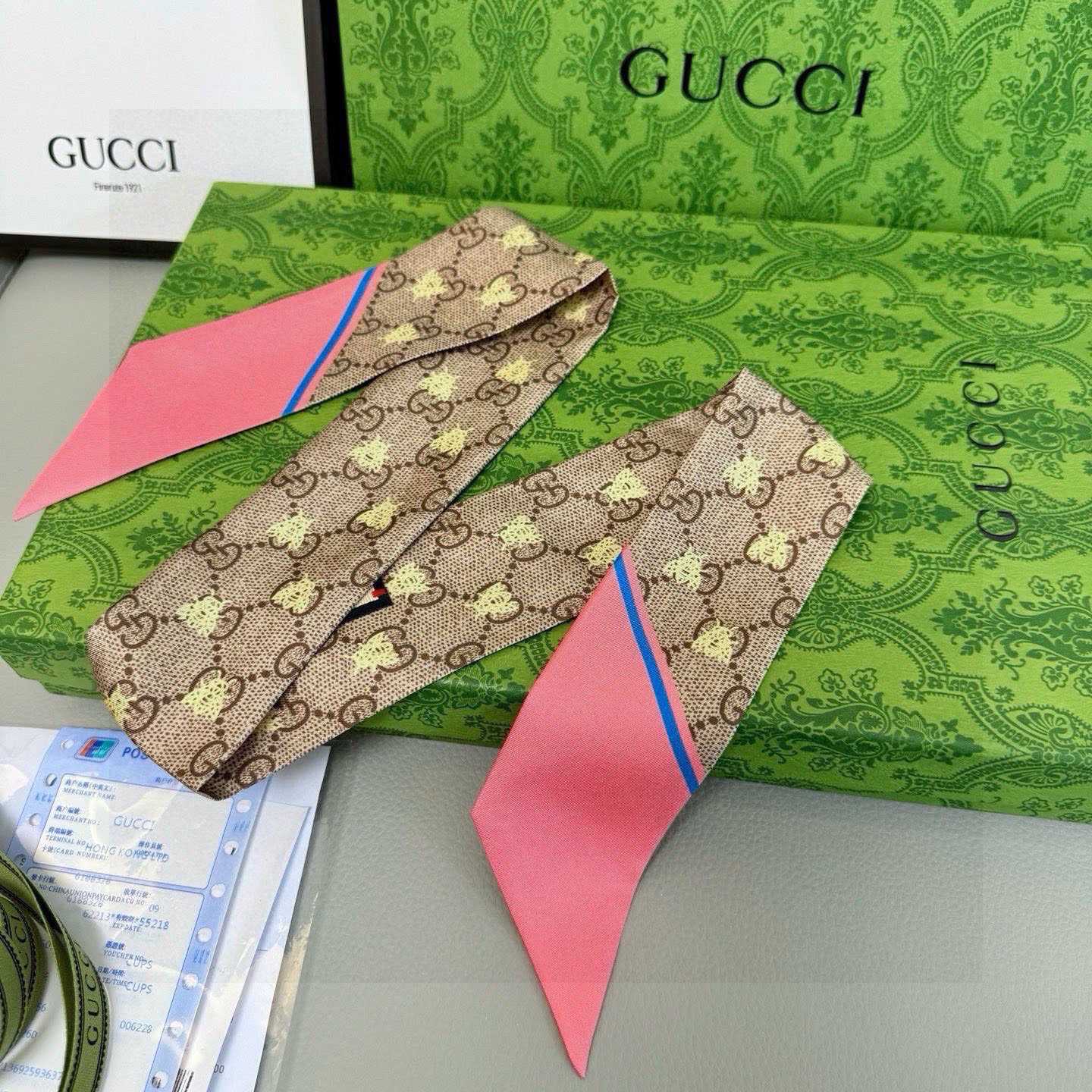 Gucci GG Jacquard Silk Scarf 6x90cm - DesignerGu