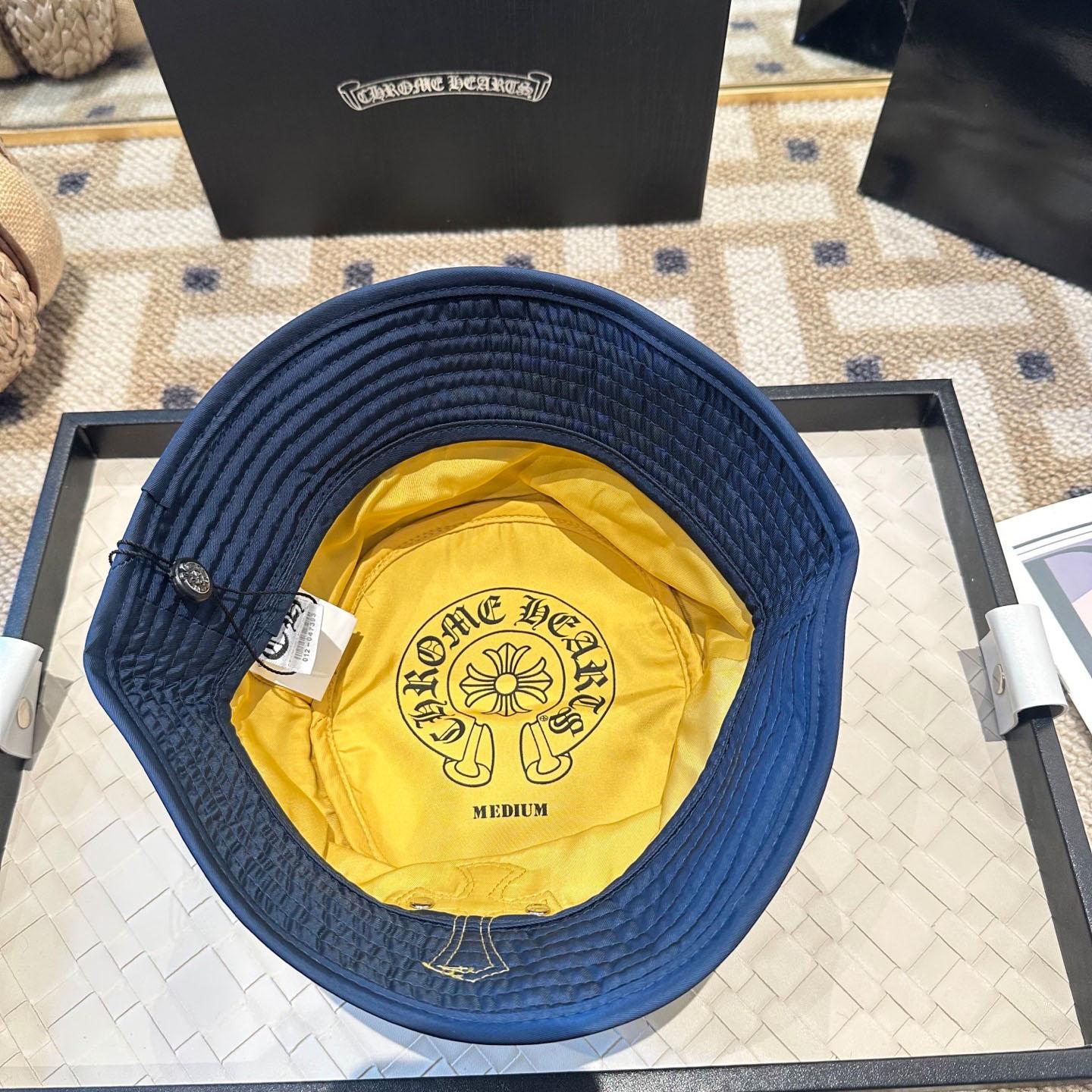 Chrome Heart Yellow Cross Nylon Navy Blue Fisherman Hat - DesignerGu